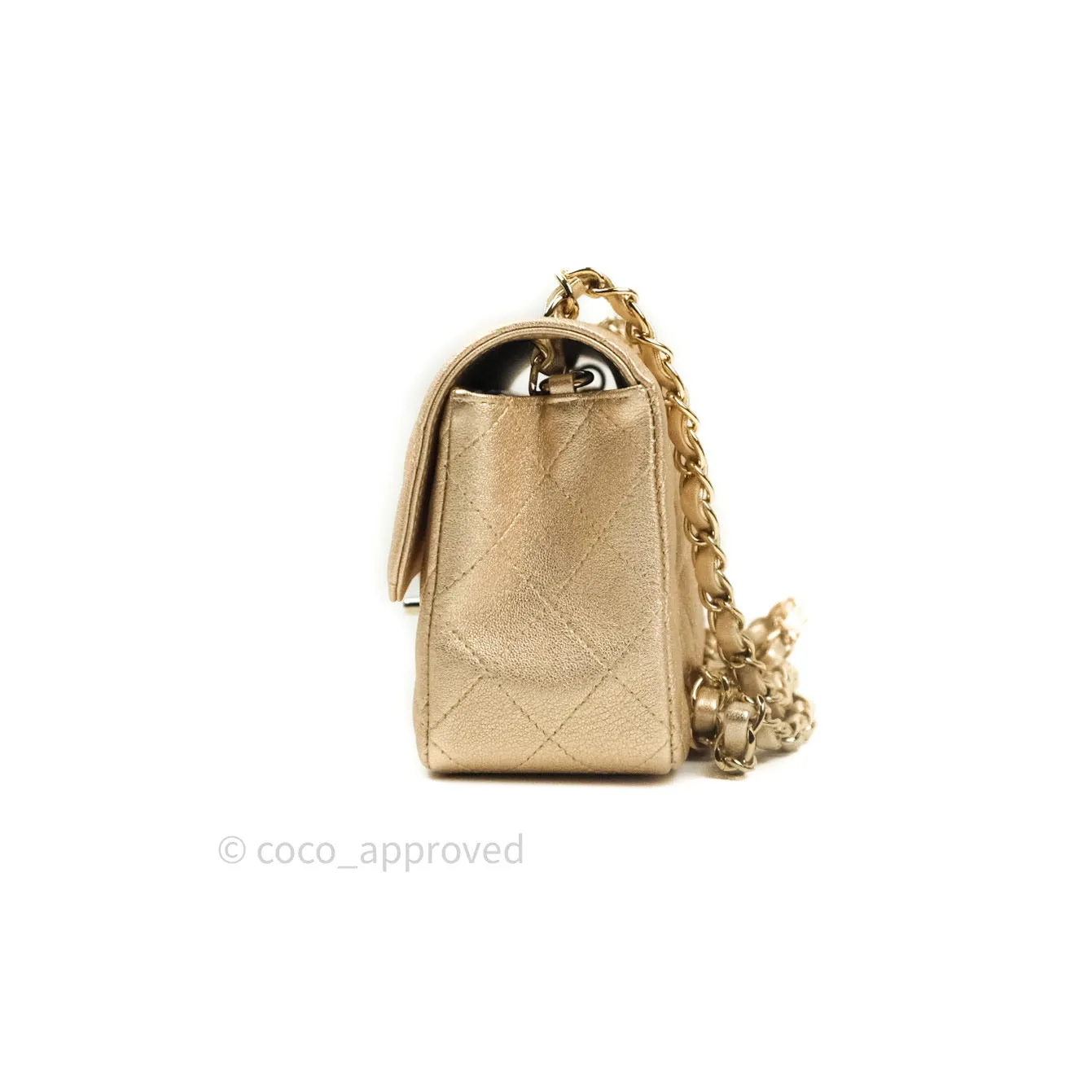 Chanel Quilted Mini Rectangular Iridescent Gold Lambskin Gold Hardware