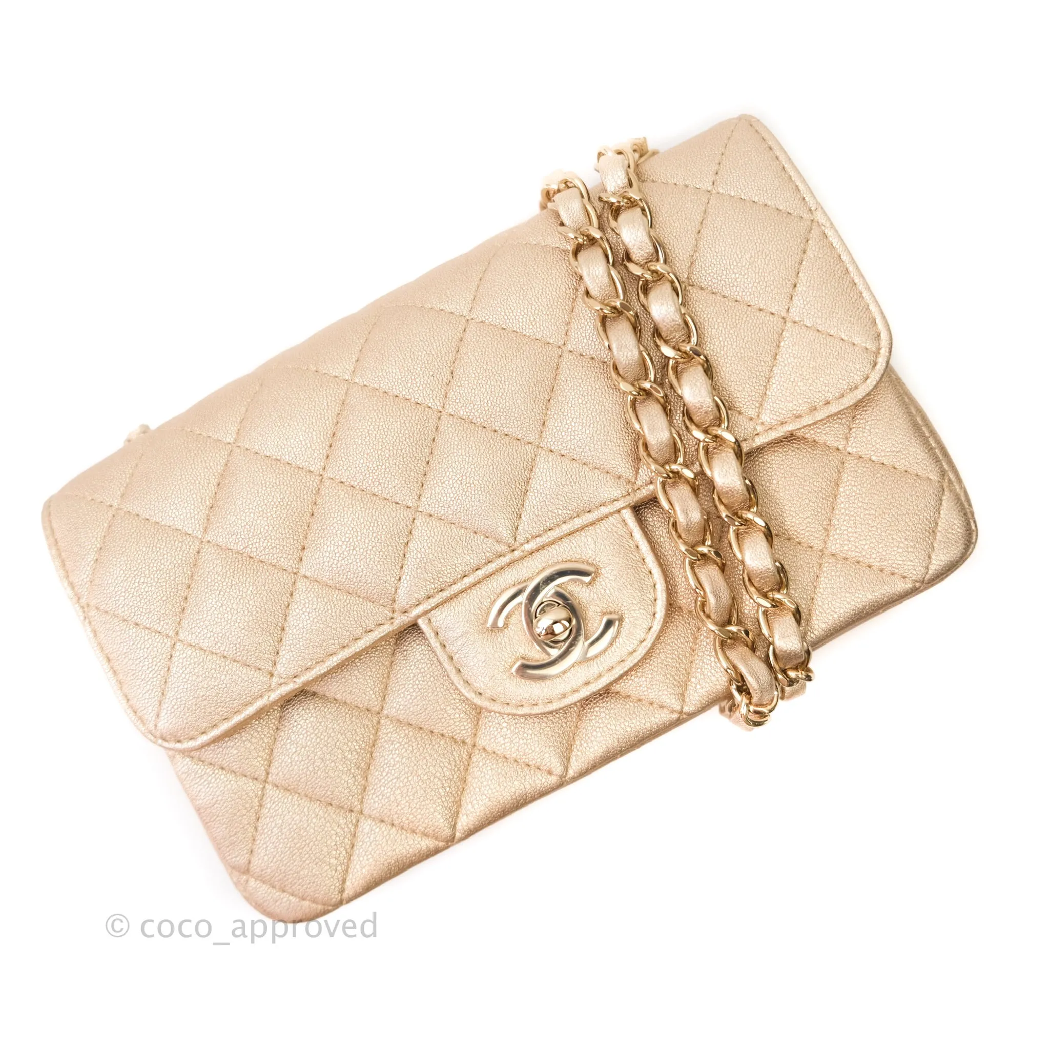 Chanel Quilted Mini Rectangular Iridescent Gold Lambskin Gold Hardware