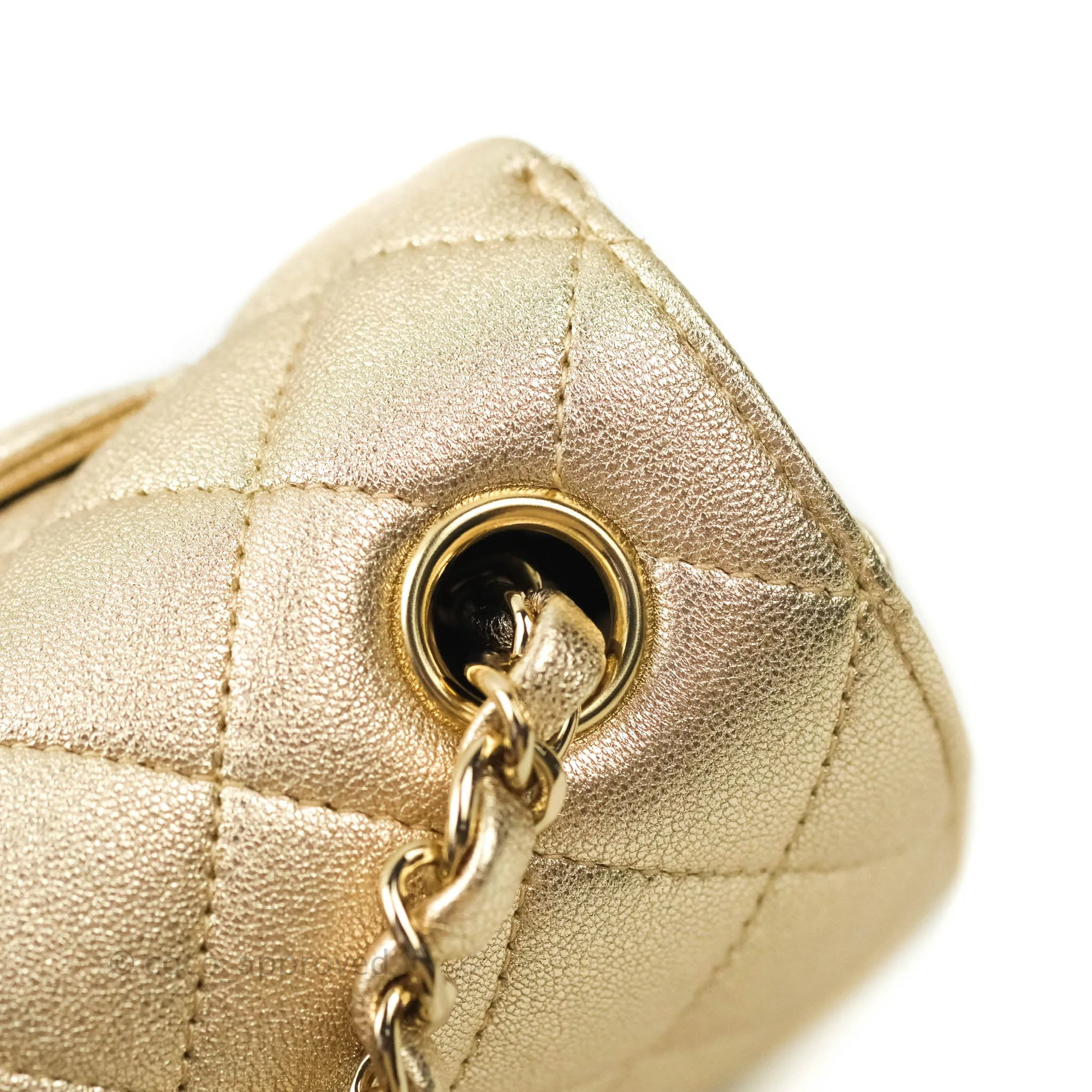 Chanel Quilted Mini Rectangular Iridescent Gold Lambskin Gold Hardware