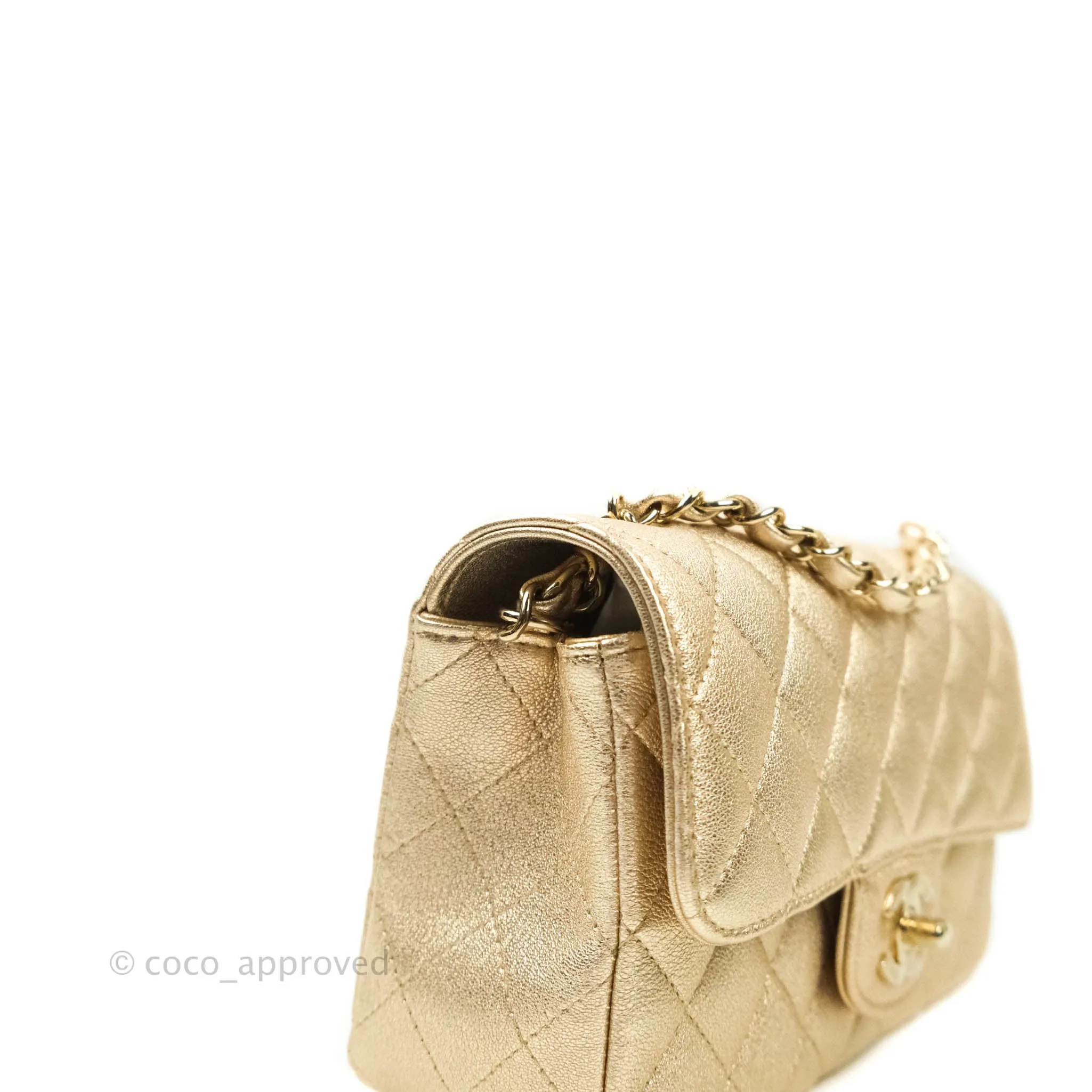 Chanel Quilted Mini Rectangular Iridescent Gold Lambskin Gold Hardware