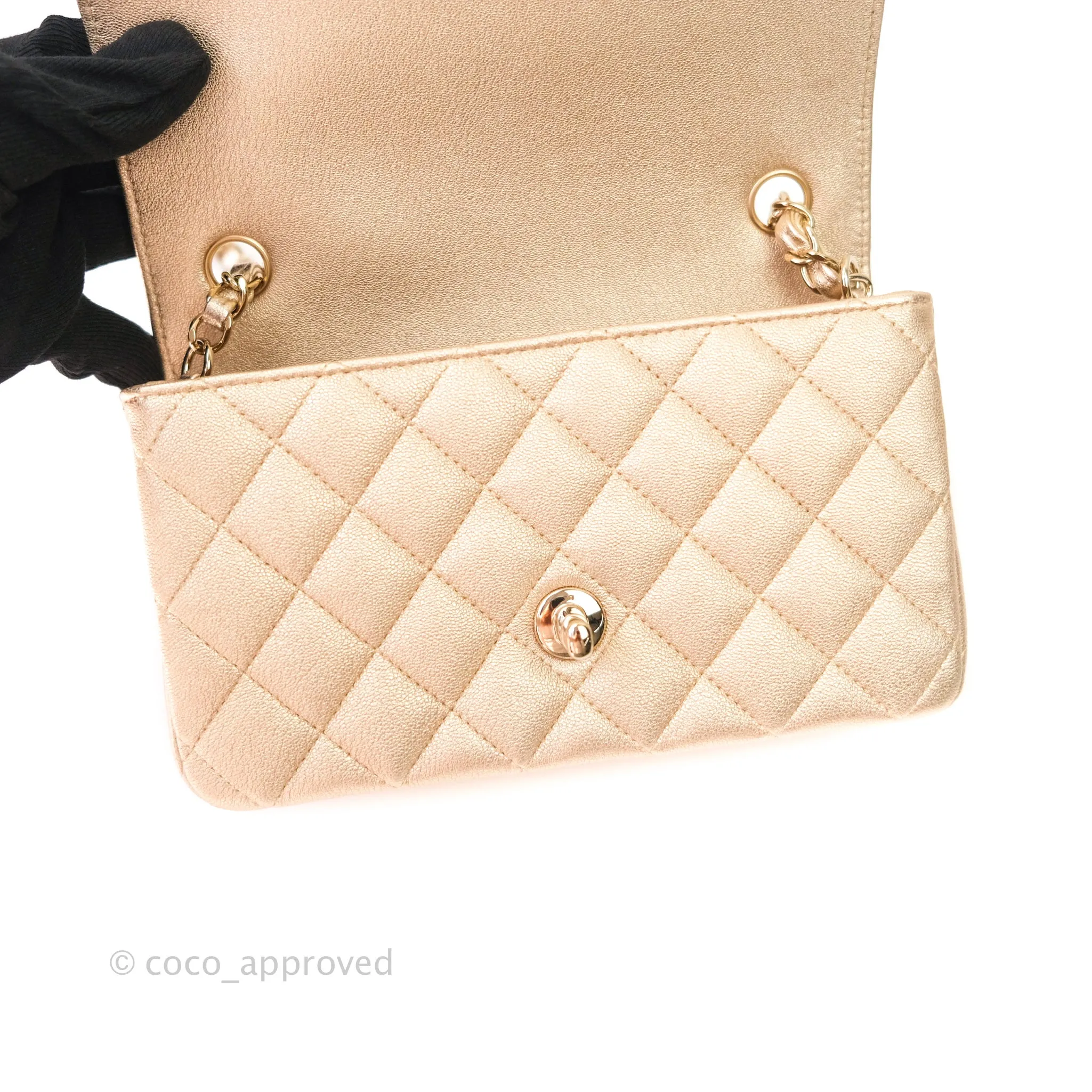 Chanel Quilted Mini Rectangular Iridescent Gold Lambskin Gold Hardware