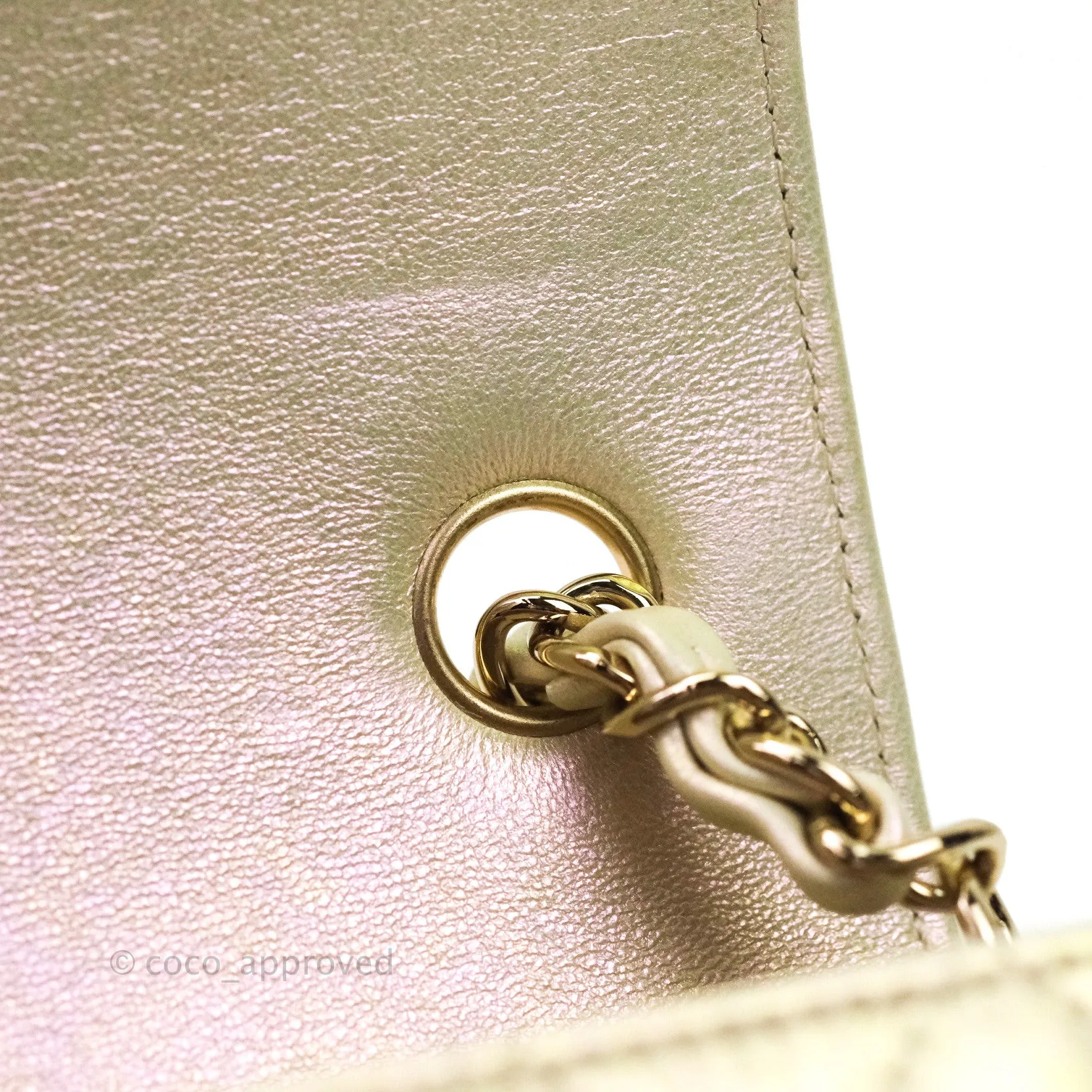 Chanel Quilted Mini Rectangular Iridescent Ivory Lambskin Gold Hardware