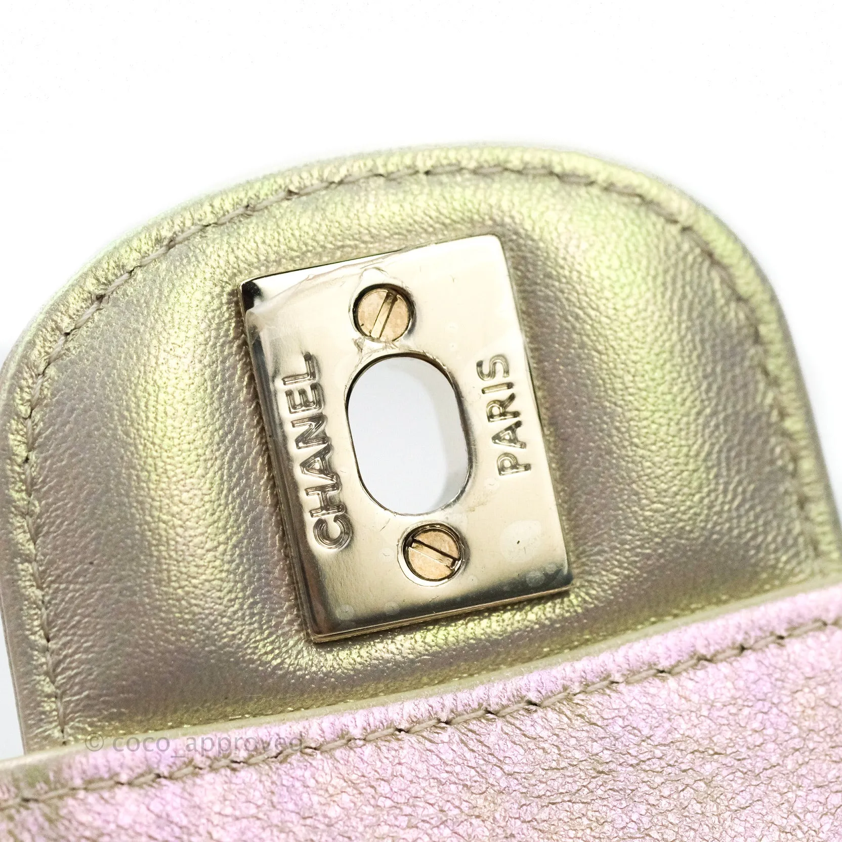 Chanel Quilted Mini Rectangular Iridescent Ivory Lambskin Gold Hardware