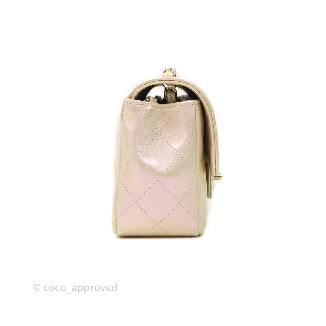 Chanel Quilted Mini Rectangular Iridescent Ivory Lambskin Gold Hardware