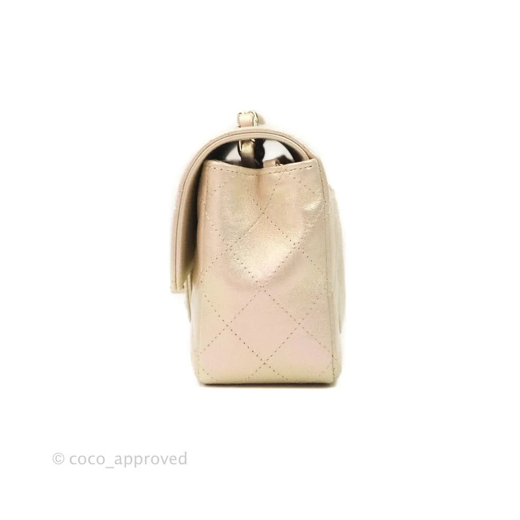 Chanel Quilted Mini Rectangular Iridescent Ivory Lambskin Gold Hardware