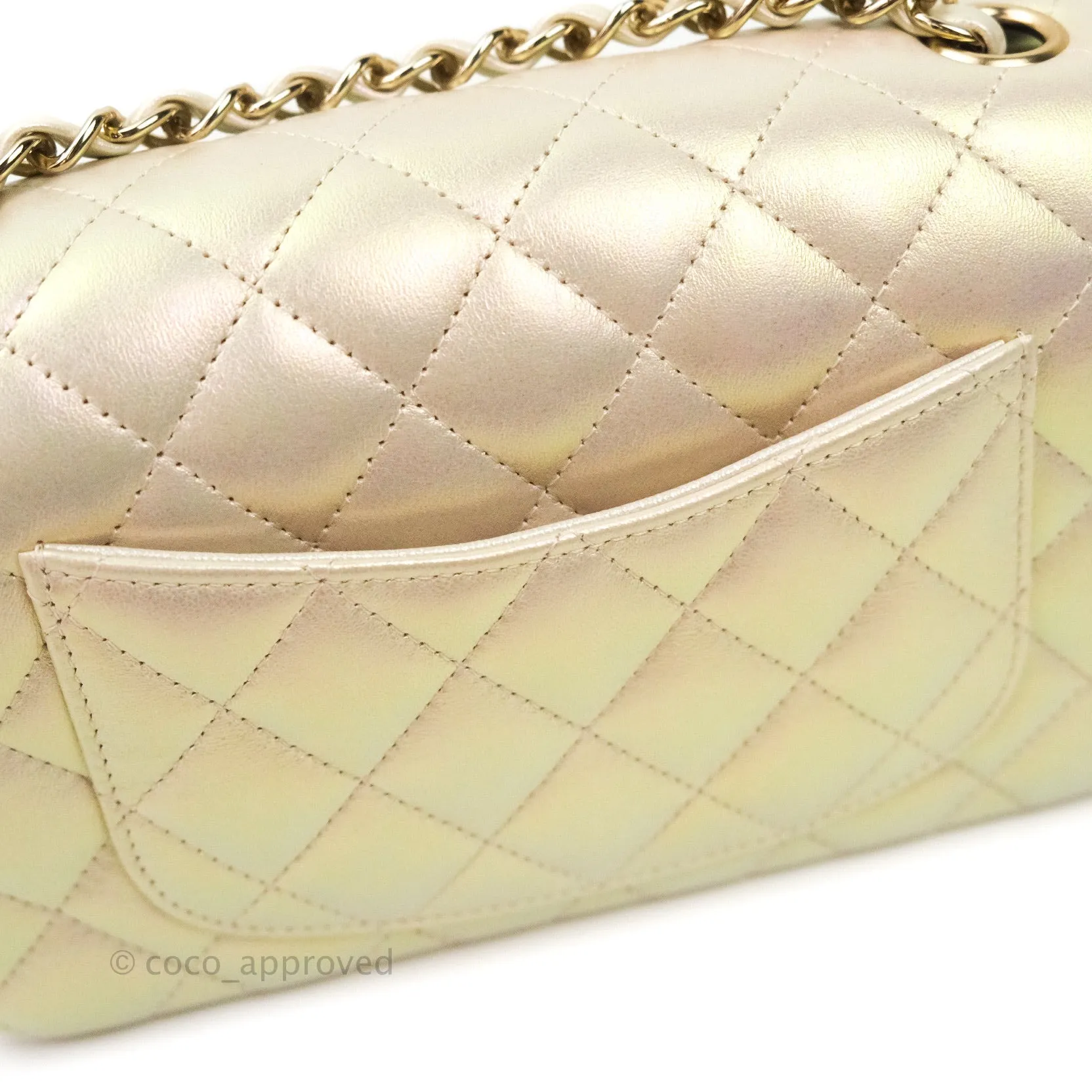 Chanel Quilted Mini Rectangular Iridescent Ivory Lambskin Gold Hardware
