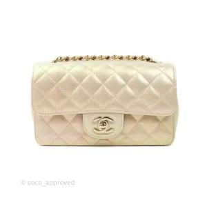 Chanel Quilted Mini Rectangular Iridescent Ivory Lambskin Gold Hardware