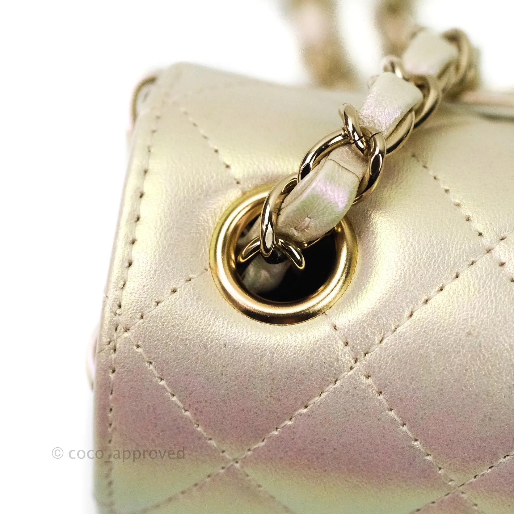 Chanel Quilted Mini Rectangular Iridescent Ivory Lambskin Gold Hardware