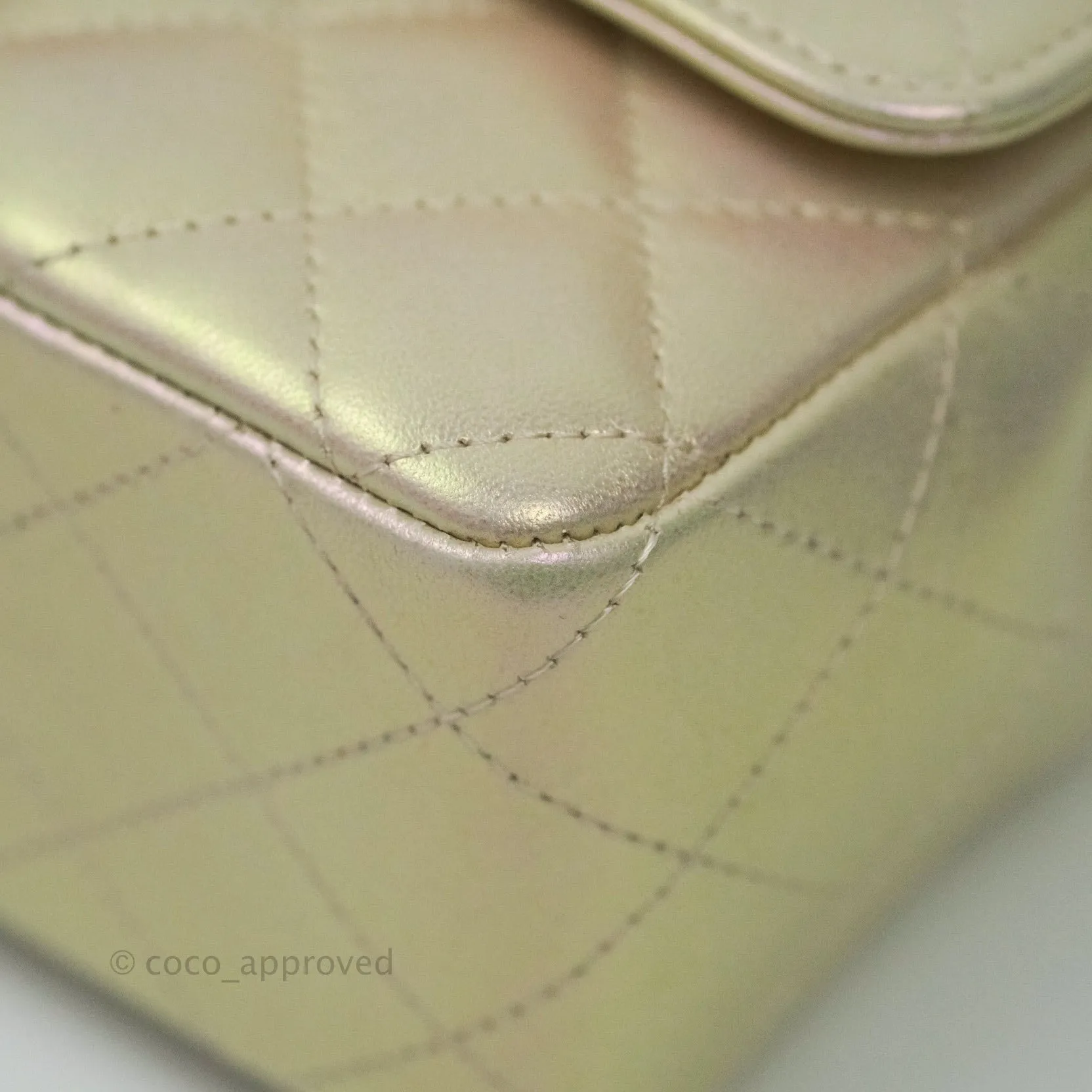 Chanel Quilted Mini Rectangular Iridescent Ivory Lambskin Gold Hardware