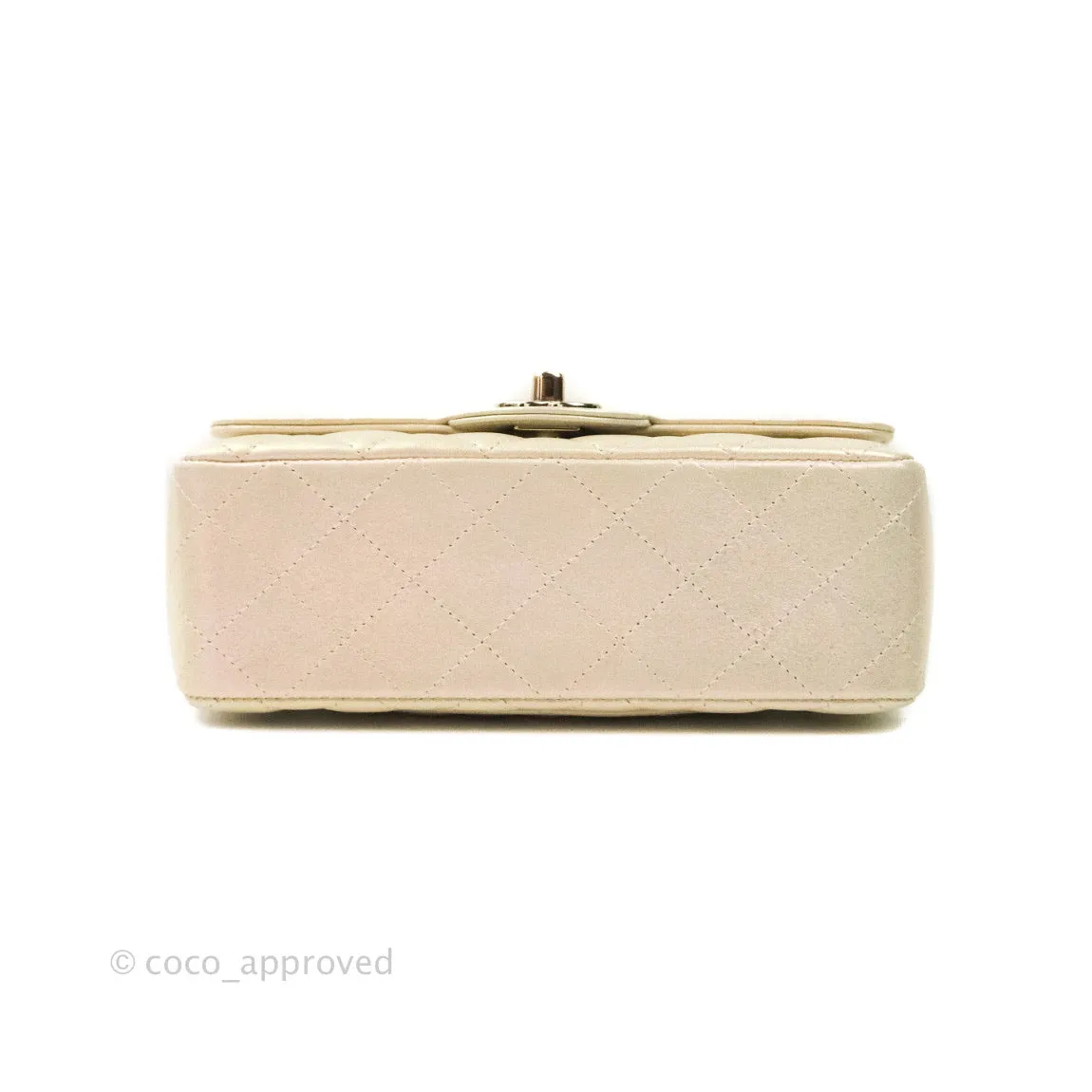 Chanel Quilted Mini Rectangular Iridescent Ivory Lambskin Gold Hardware