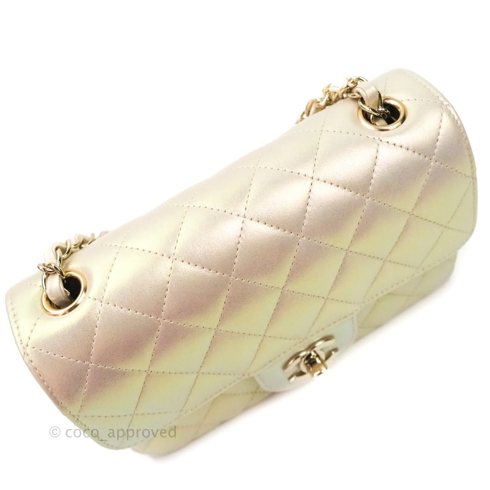 Chanel Quilted Mini Rectangular Iridescent Ivory Lambskin Gold Hardware