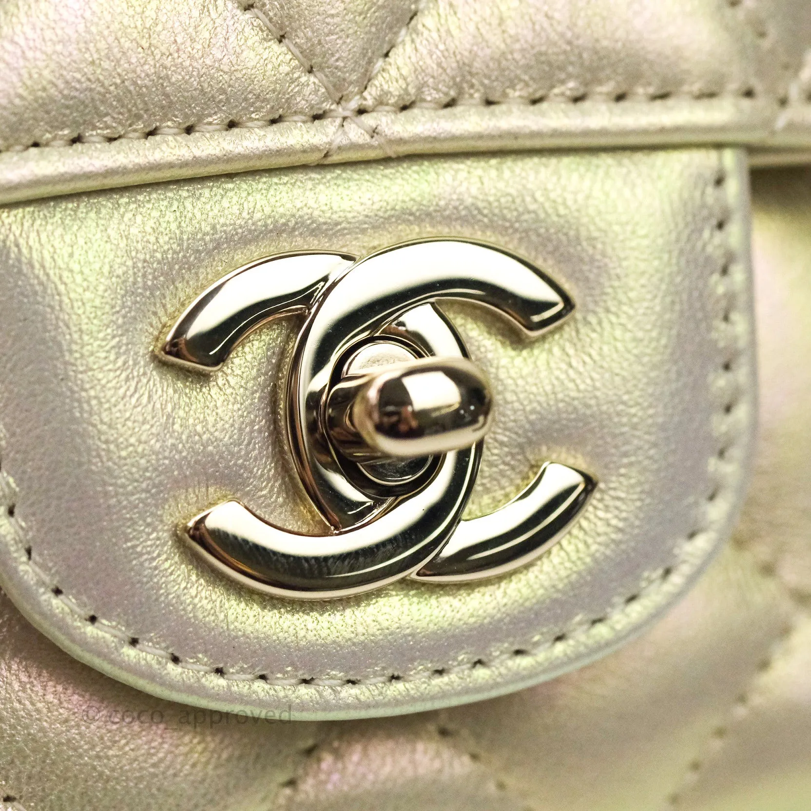 Chanel Quilted Mini Rectangular Iridescent Ivory Lambskin Gold Hardware
