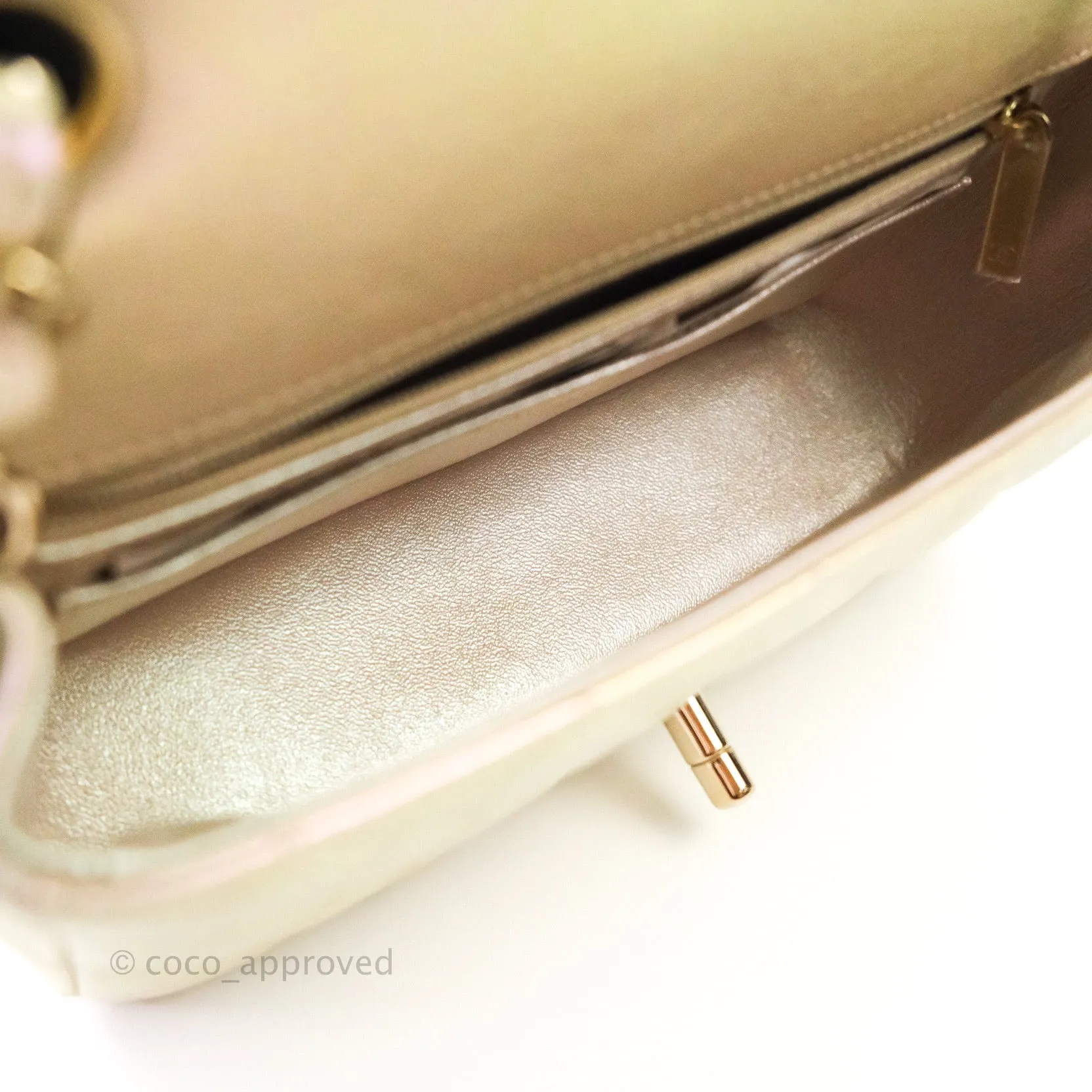 Chanel Quilted Mini Rectangular Iridescent Ivory Lambskin Gold Hardware