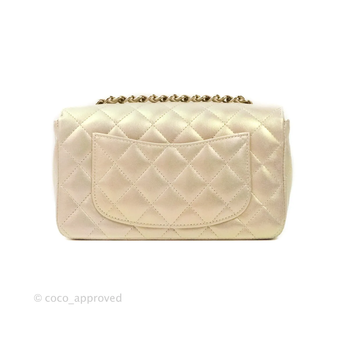 Chanel Quilted Mini Rectangular Iridescent Ivory Lambskin Gold Hardware