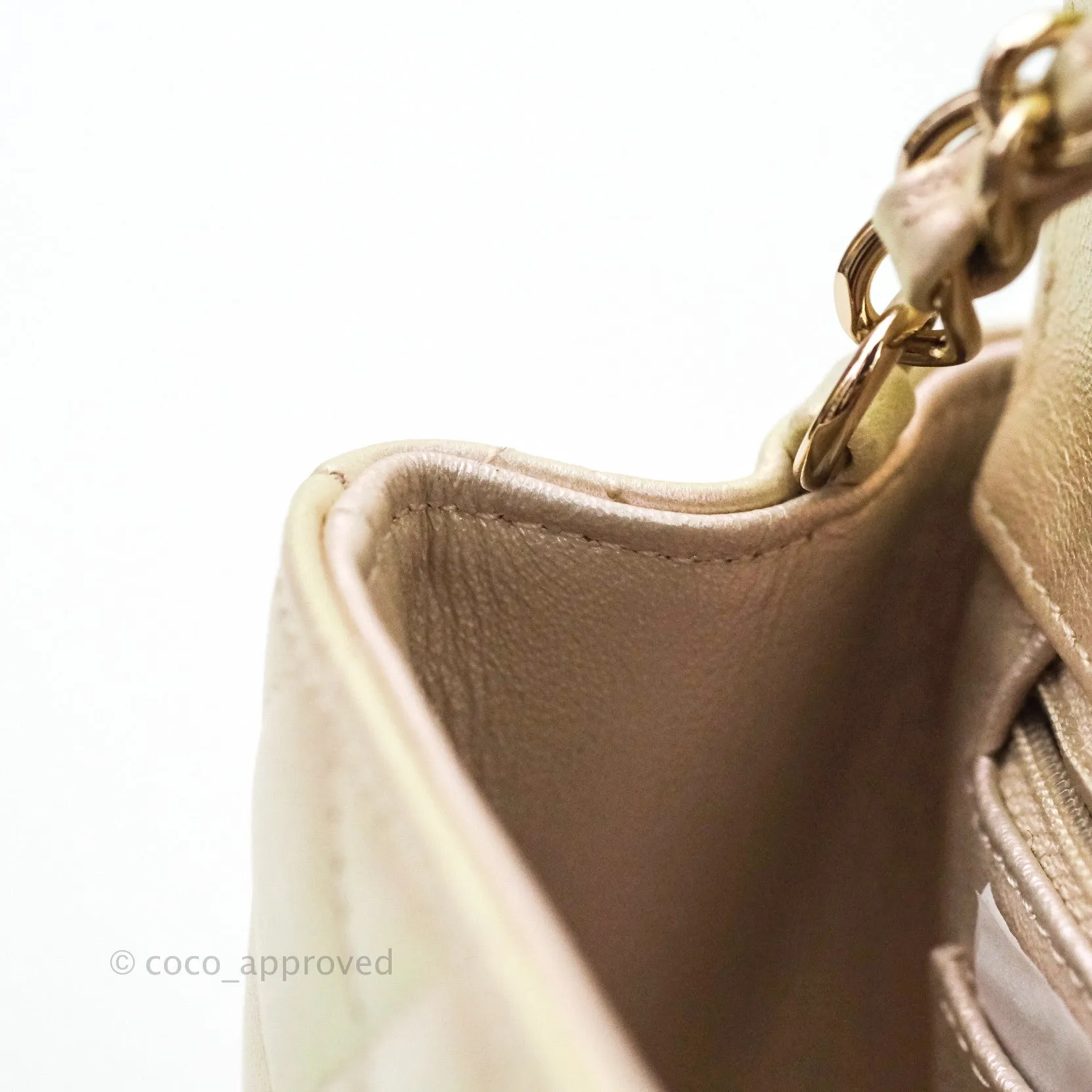 Chanel Quilted Mini Rectangular Iridescent Ivory Lambskin Gold Hardware