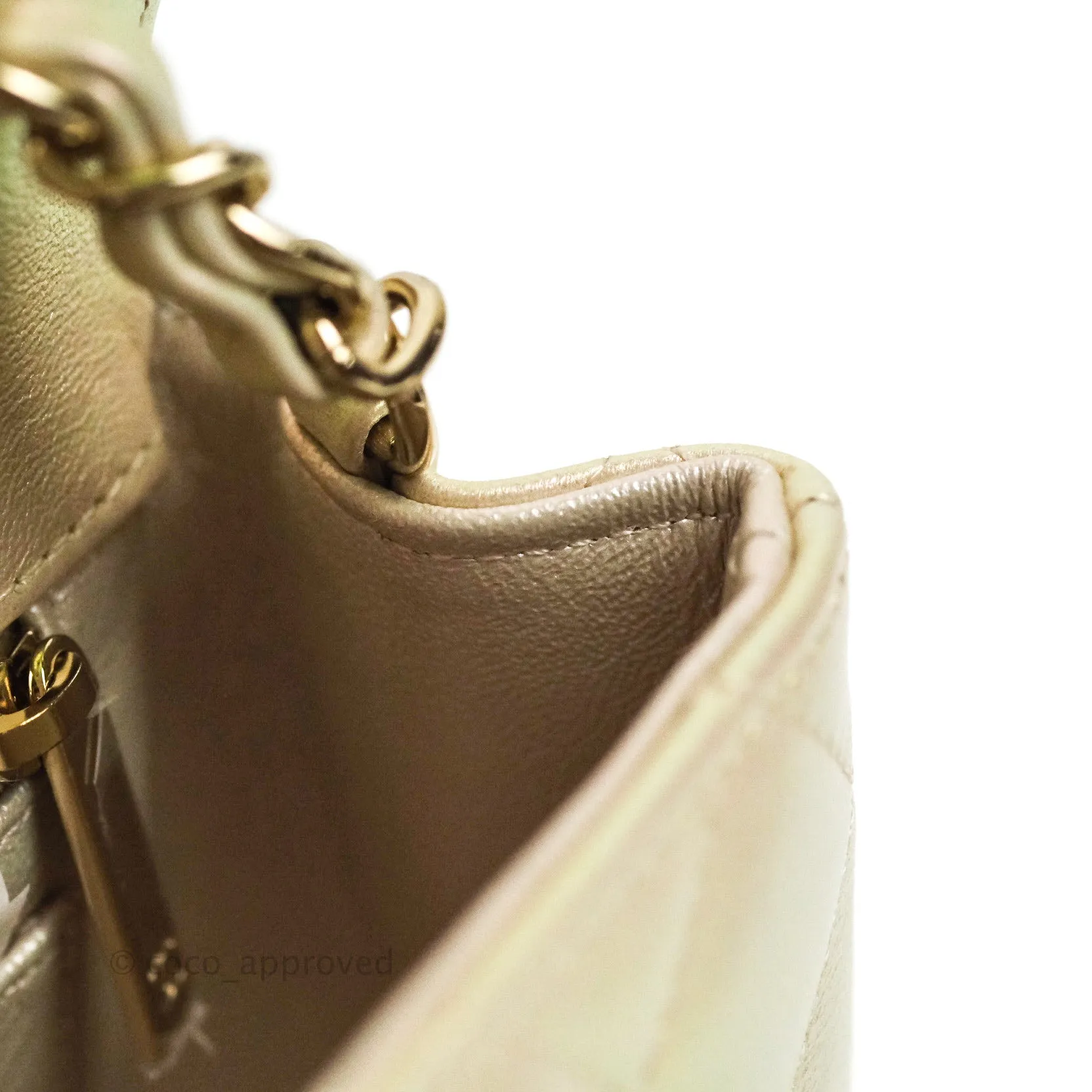 Chanel Quilted Mini Rectangular Iridescent Ivory Lambskin Gold Hardware