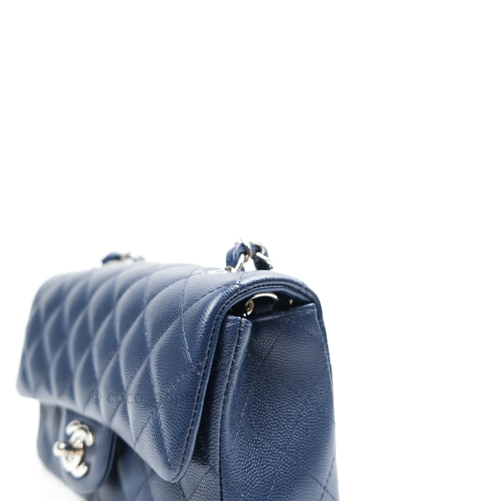 Chanel Quilted Mini Rectangular Navy Caviar Silver Hardware