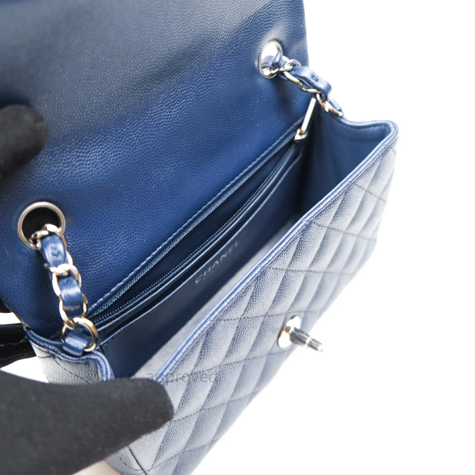 Chanel Quilted Mini Rectangular Navy Caviar Silver Hardware