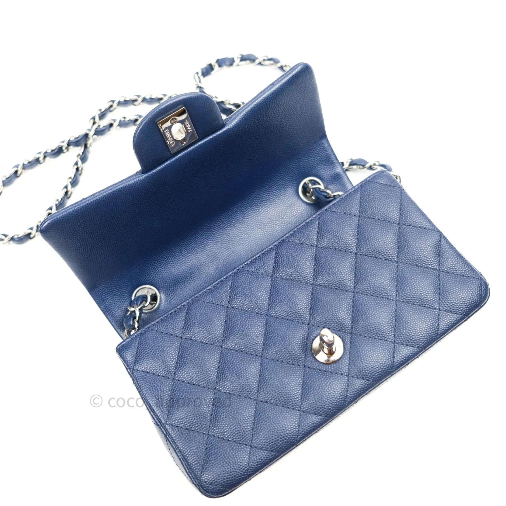 Chanel Quilted Mini Rectangular Navy Caviar Silver Hardware