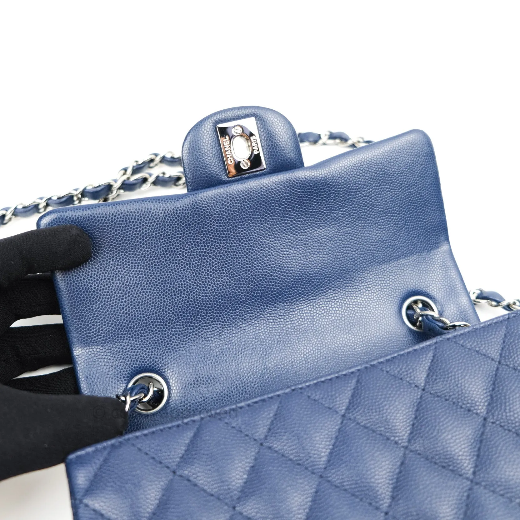 Chanel Quilted Mini Rectangular Navy Caviar Silver Hardware