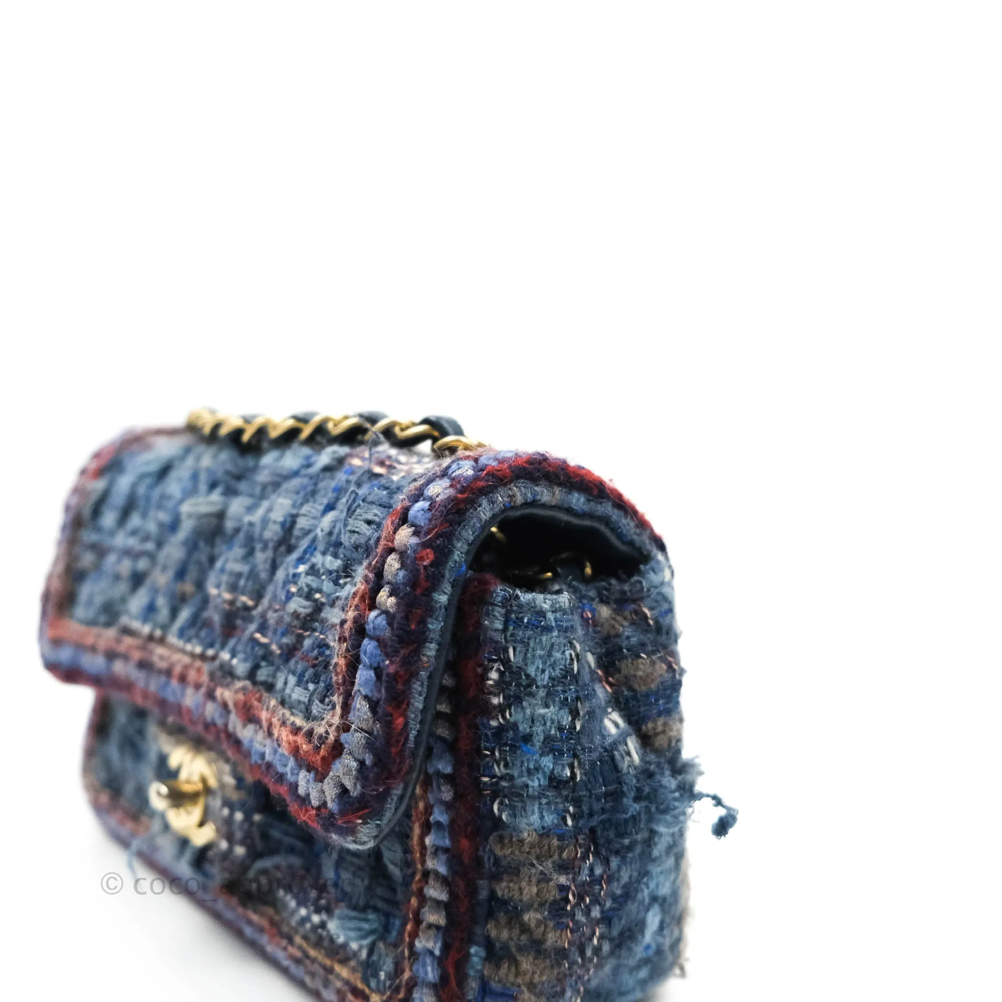 Chanel Quilted Mini Rectangular Navy Tweed Gold Hardware