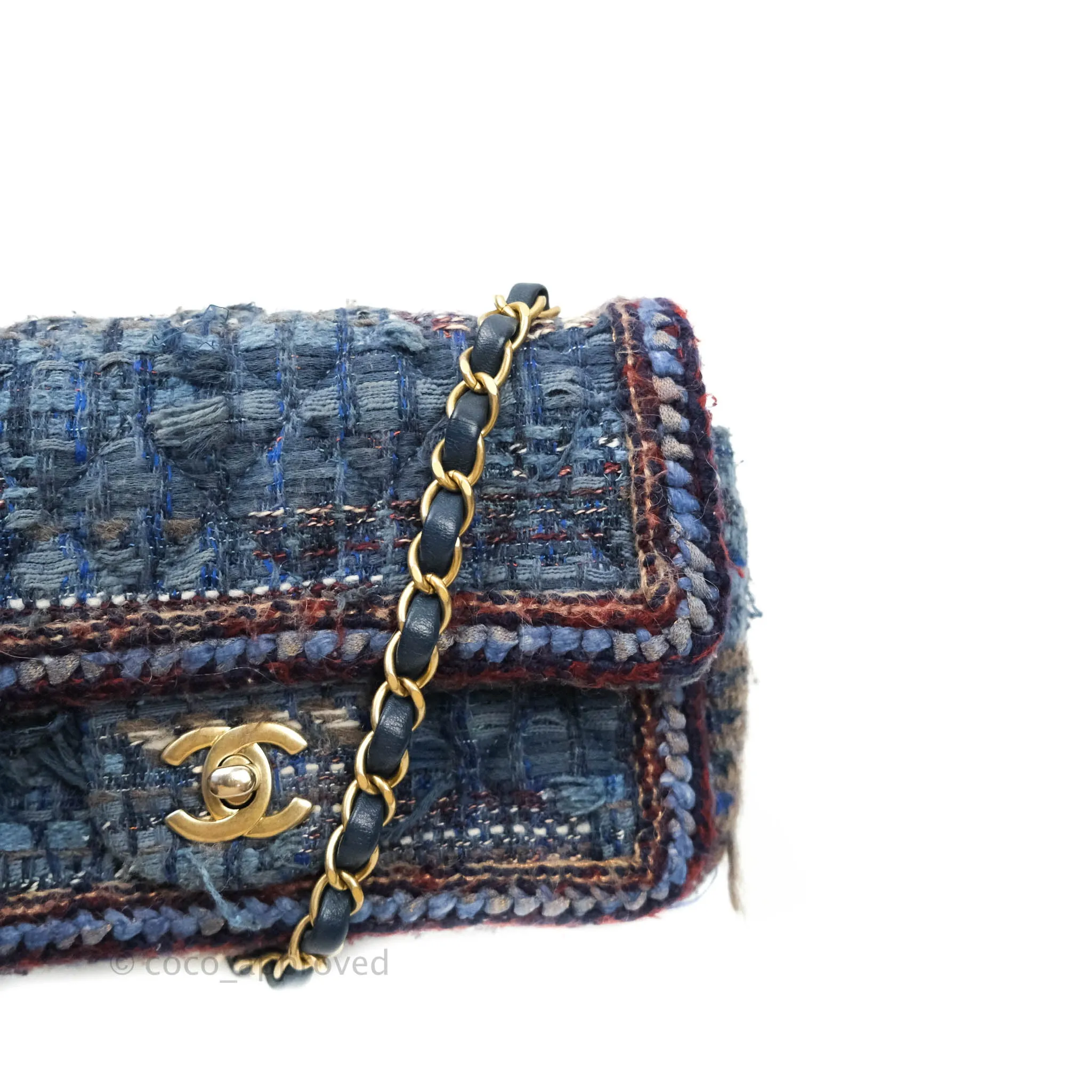 Chanel Quilted Mini Rectangular Navy Tweed Gold Hardware