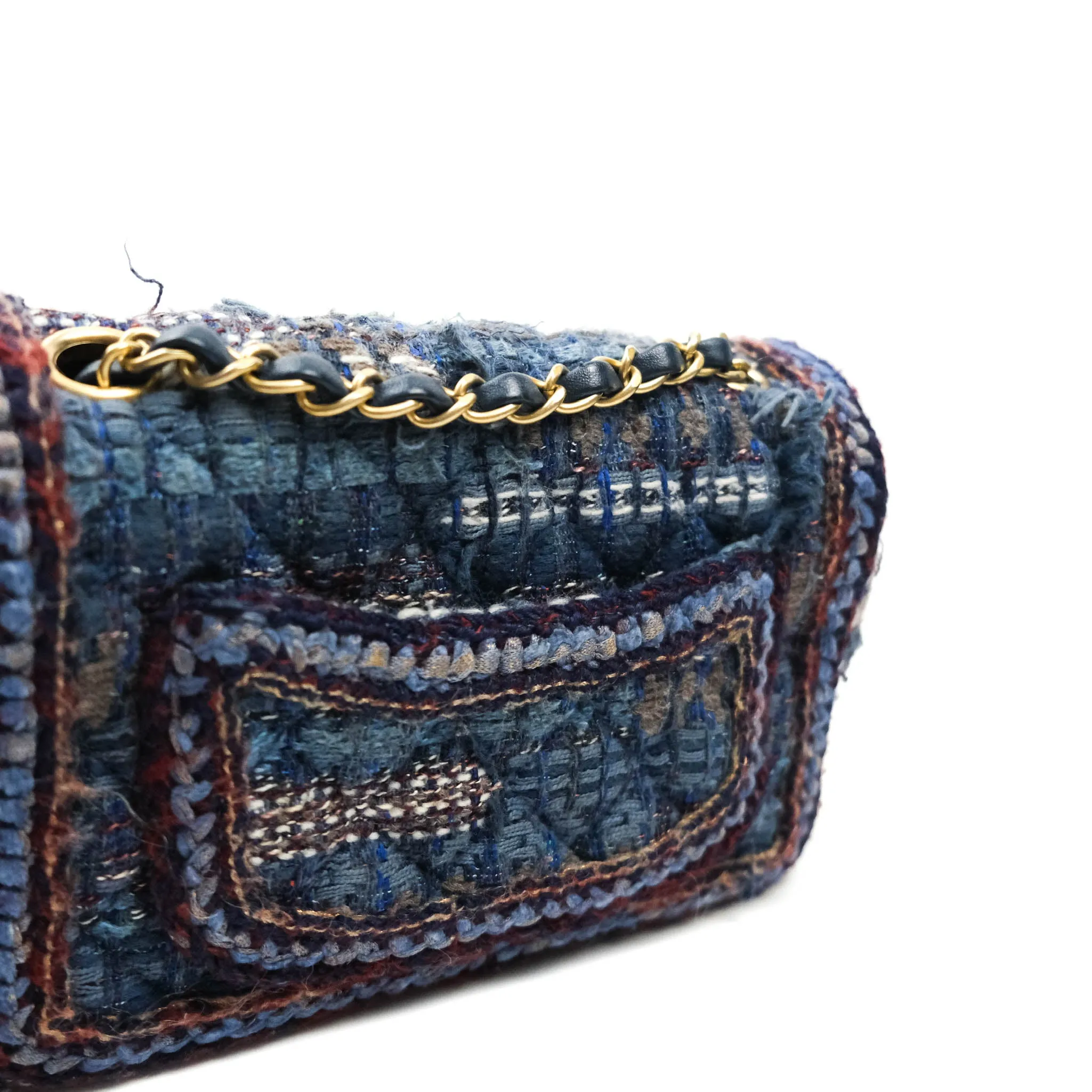 Chanel Quilted Mini Rectangular Navy Tweed Gold Hardware