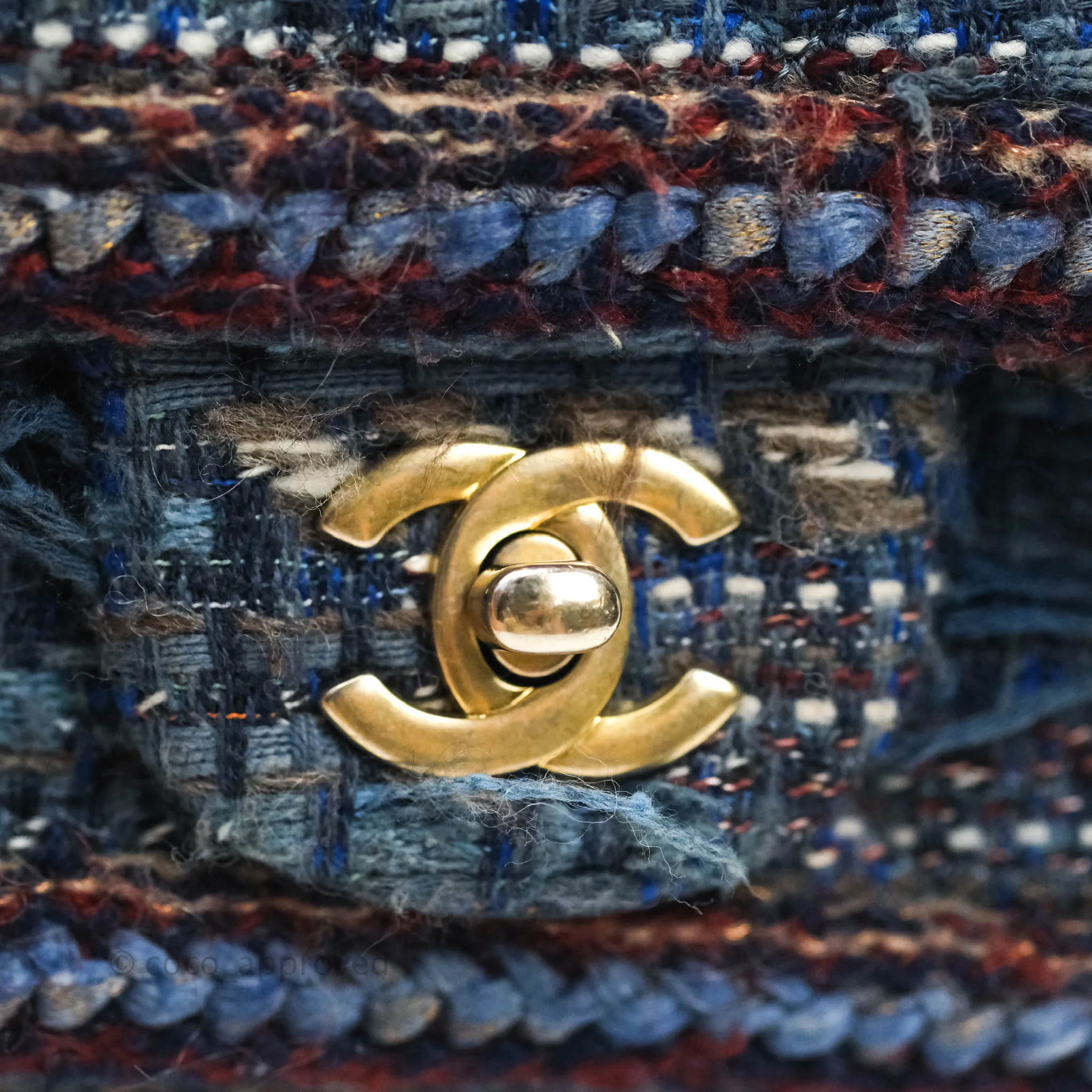 Chanel Quilted Mini Rectangular Navy Tweed Gold Hardware