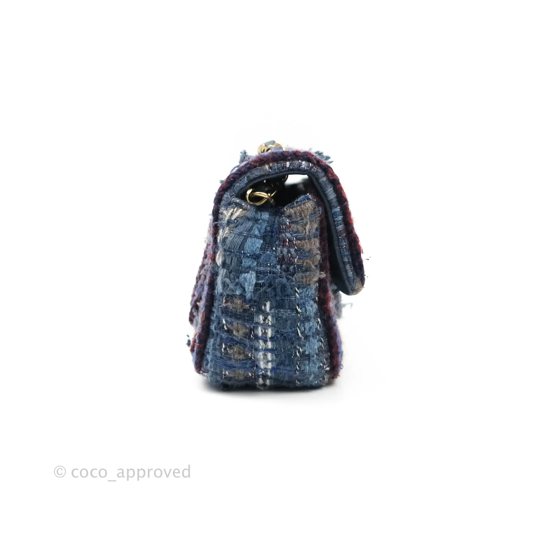 Chanel Quilted Mini Rectangular Navy Tweed Gold Hardware