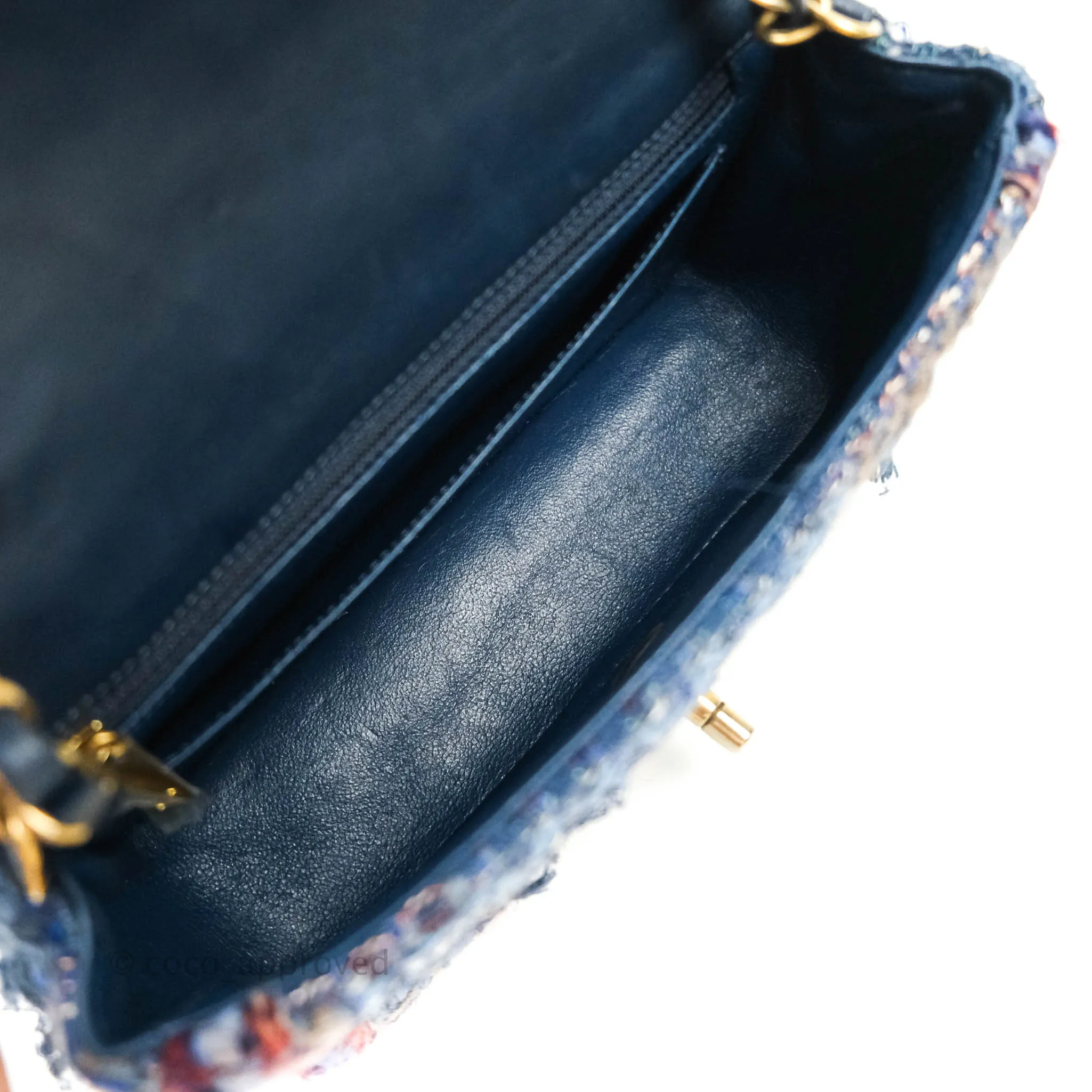 Chanel Quilted Mini Rectangular Navy Tweed Gold Hardware