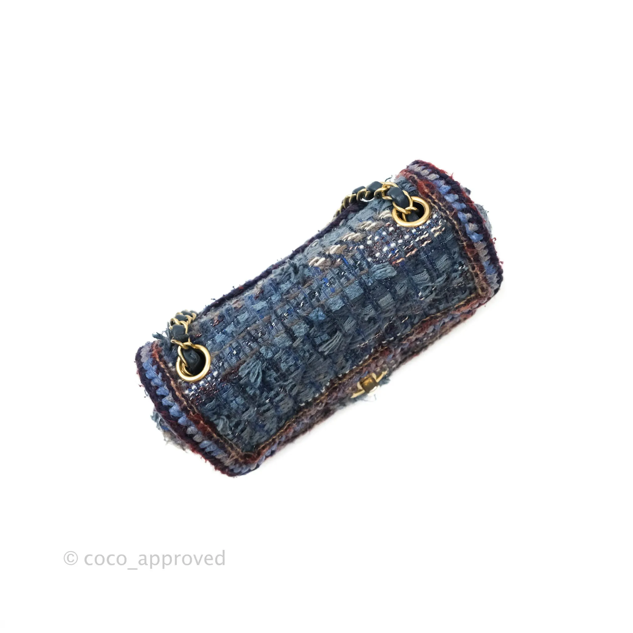 Chanel Quilted Mini Rectangular Navy Tweed Gold Hardware