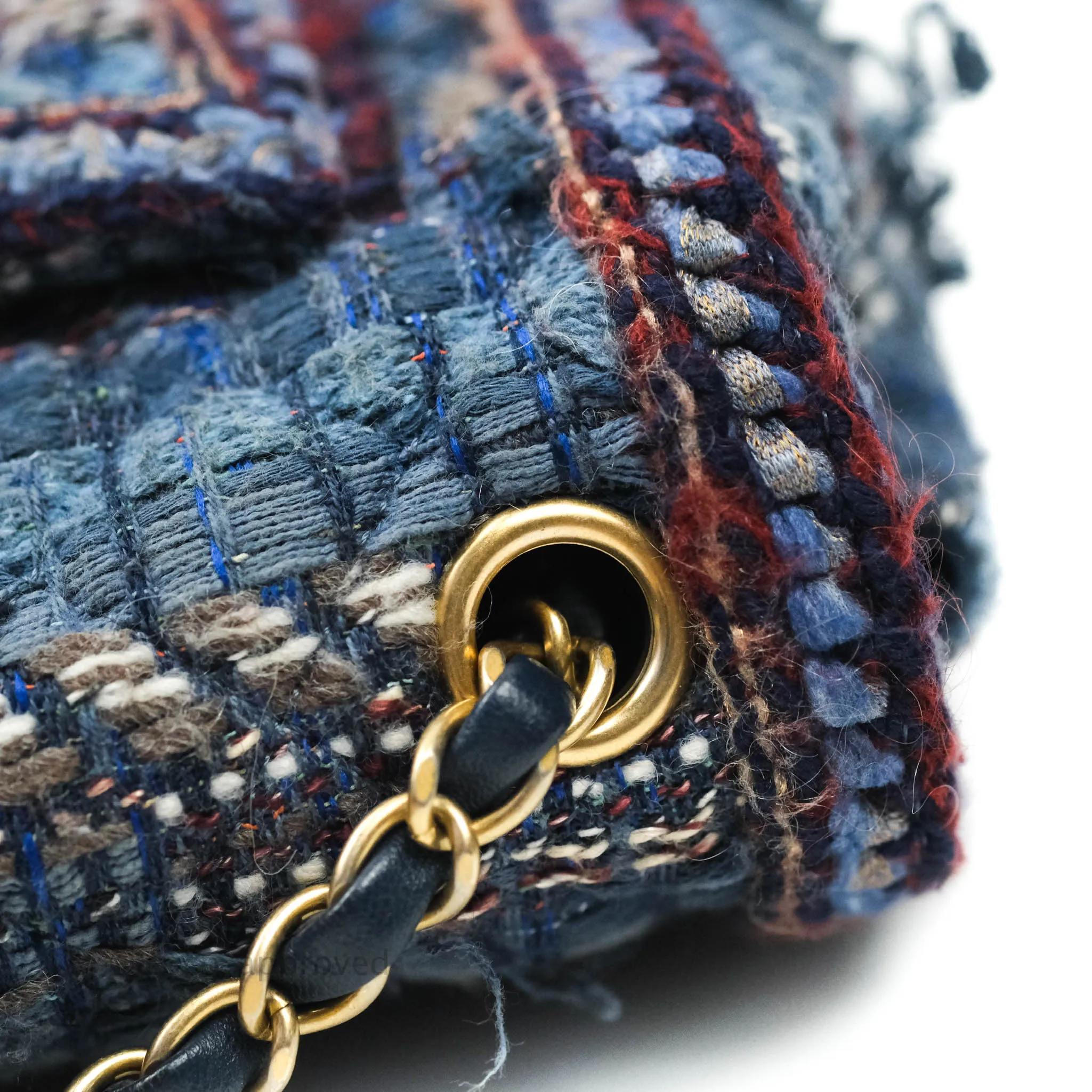 Chanel Quilted Mini Rectangular Navy Tweed Gold Hardware