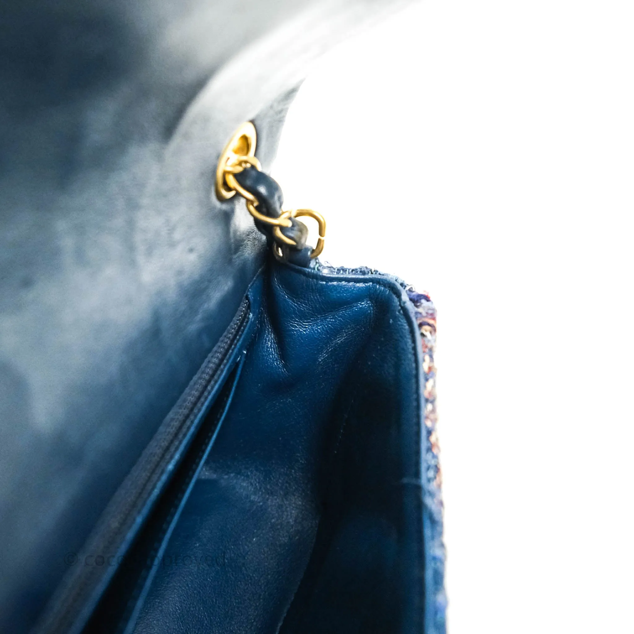 Chanel Quilted Mini Rectangular Navy Tweed Gold Hardware