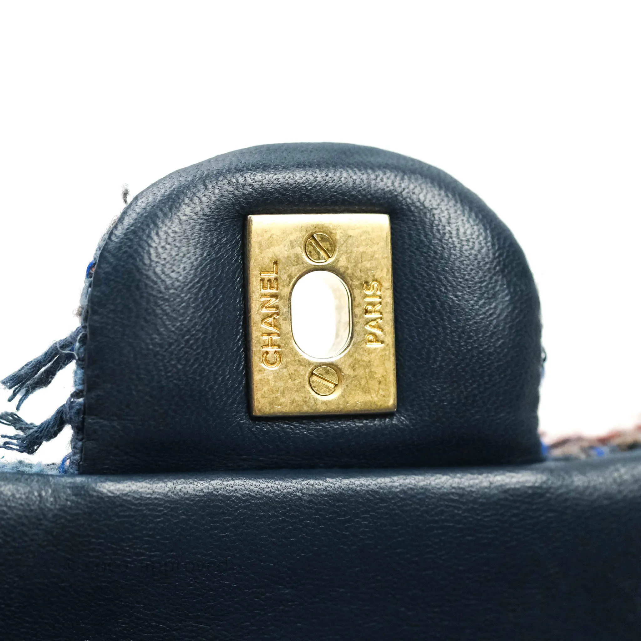Chanel Quilted Mini Rectangular Navy Tweed Gold Hardware