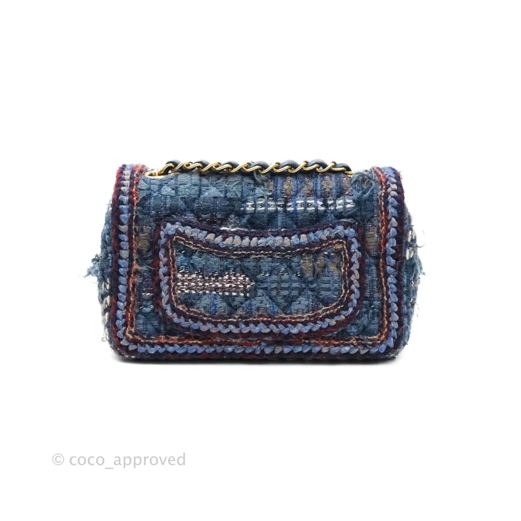 Chanel Quilted Mini Rectangular Navy Tweed Gold Hardware