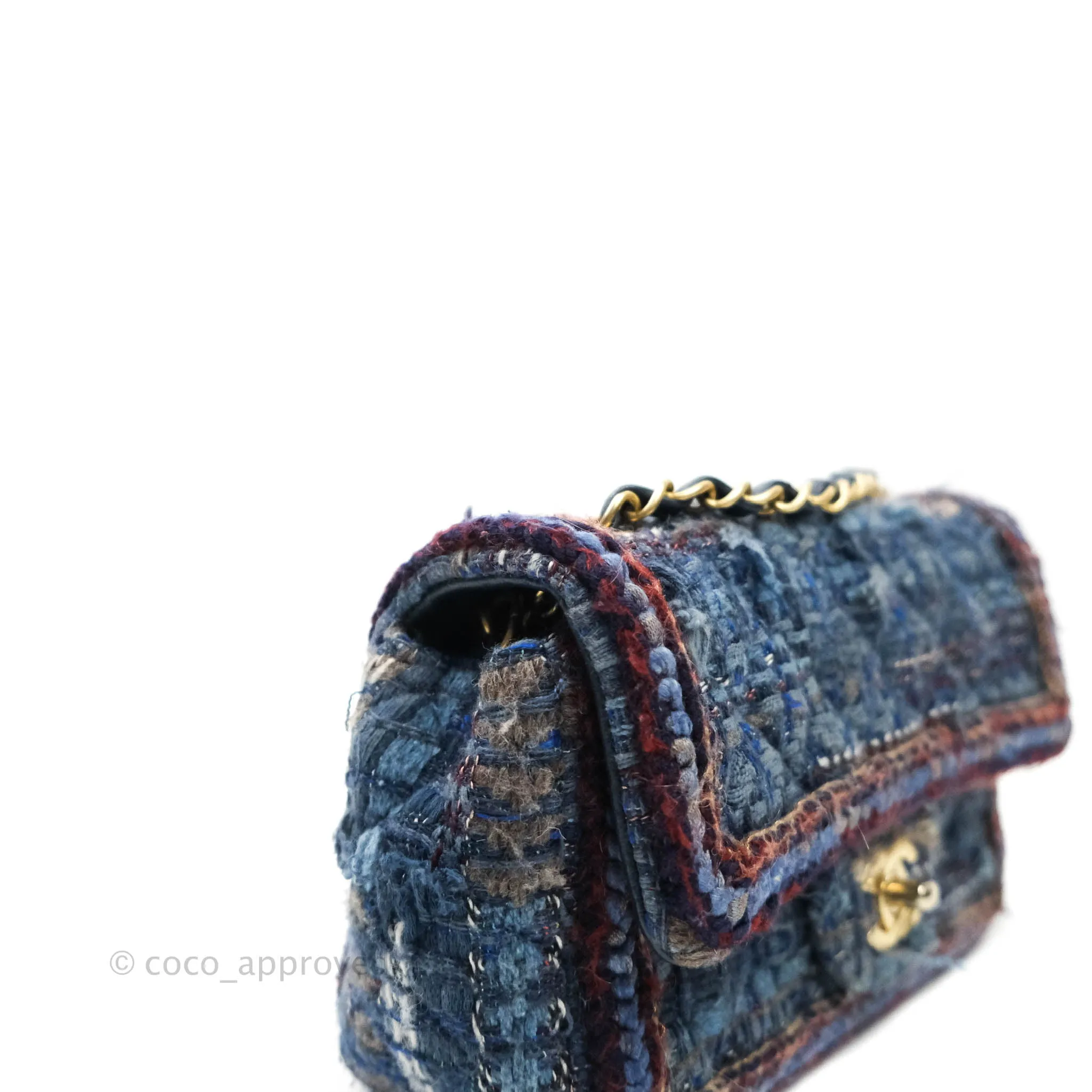 Chanel Quilted Mini Rectangular Navy Tweed Gold Hardware