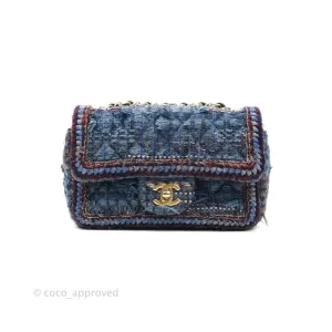 Chanel Quilted Mini Rectangular Navy Tweed Gold Hardware