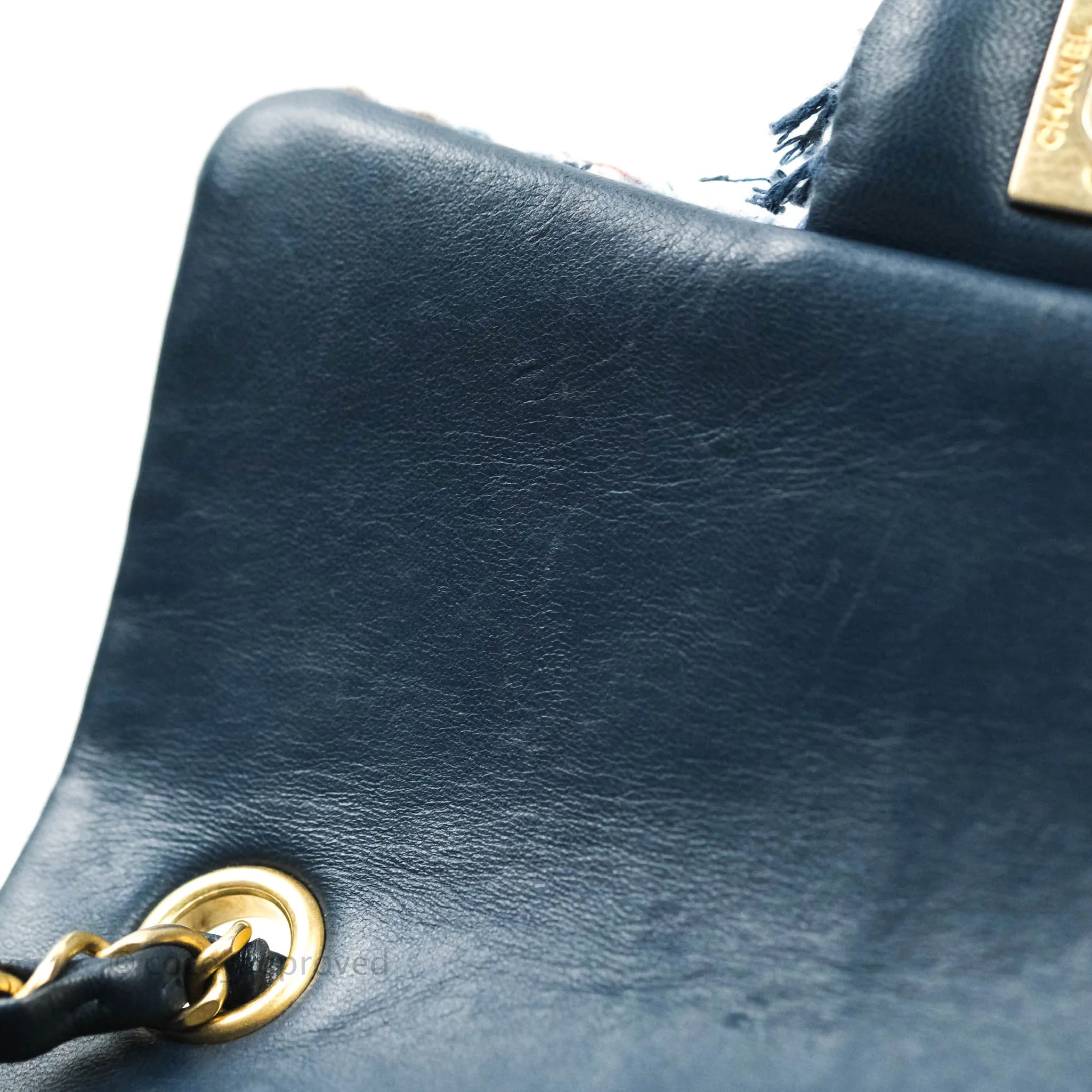 Chanel Quilted Mini Rectangular Navy Tweed Gold Hardware