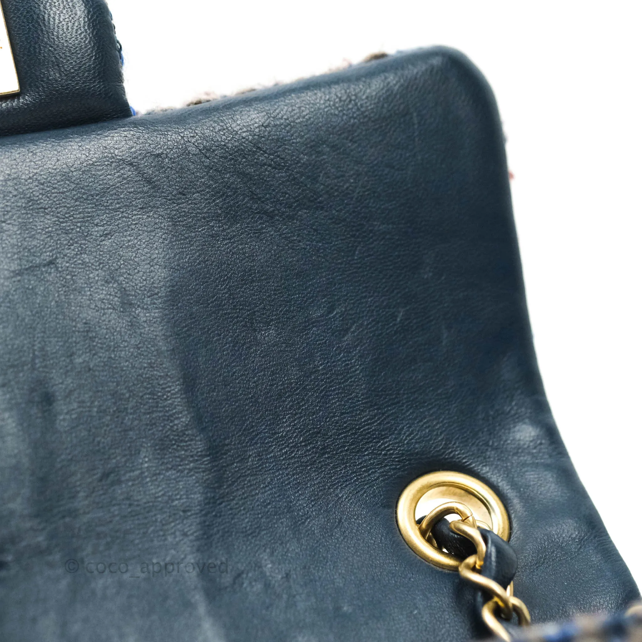 Chanel Quilted Mini Rectangular Navy Tweed Gold Hardware