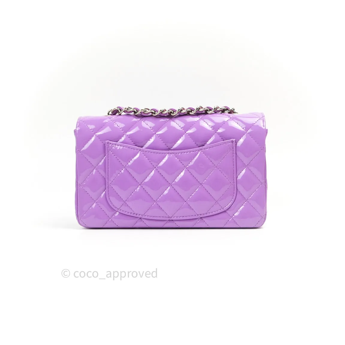 Chanel Quilted Mini Rectangular Purple Patent Leather Light Gold Hardware 20S