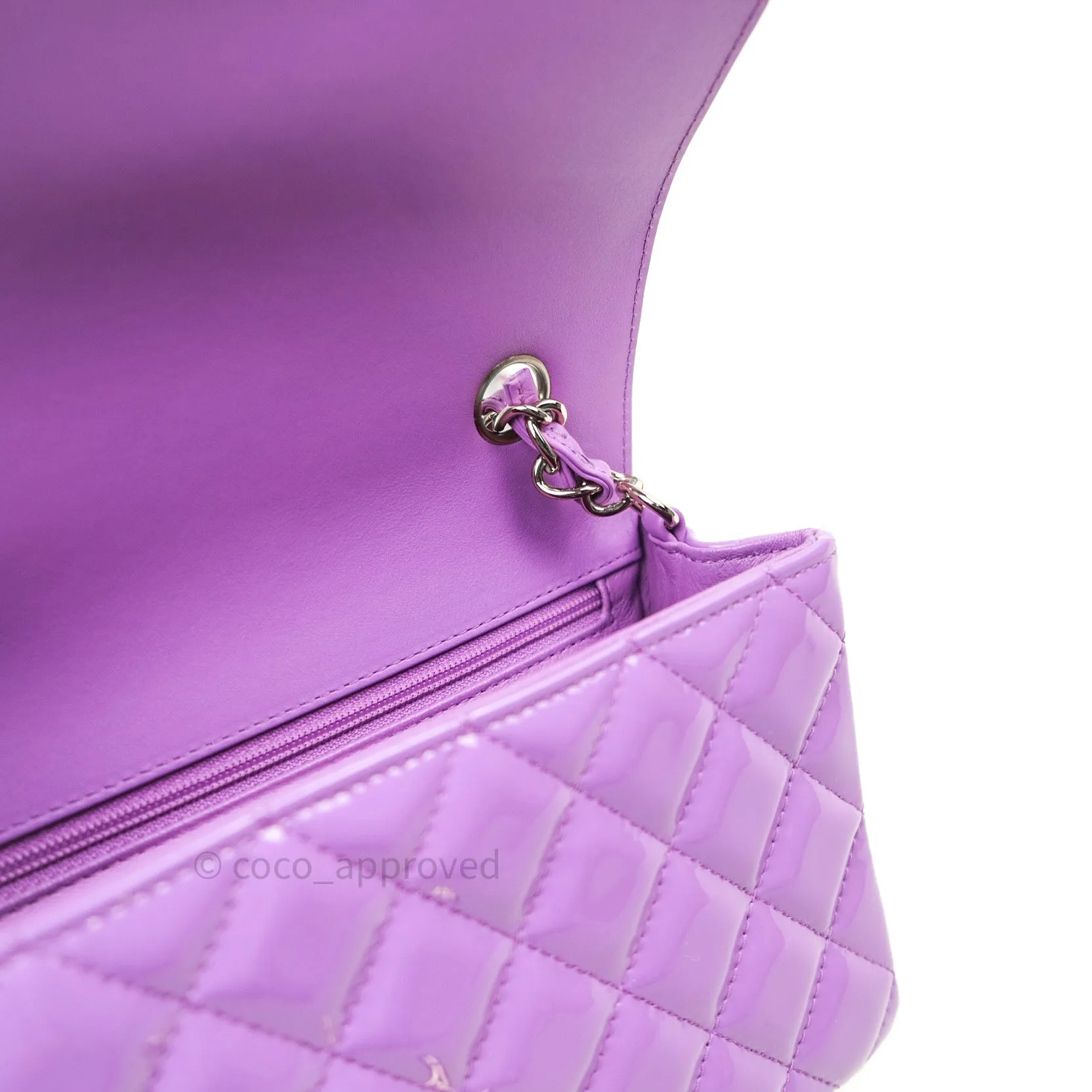 Chanel Quilted Mini Rectangular Purple Patent Leather Light Gold Hardware 20S