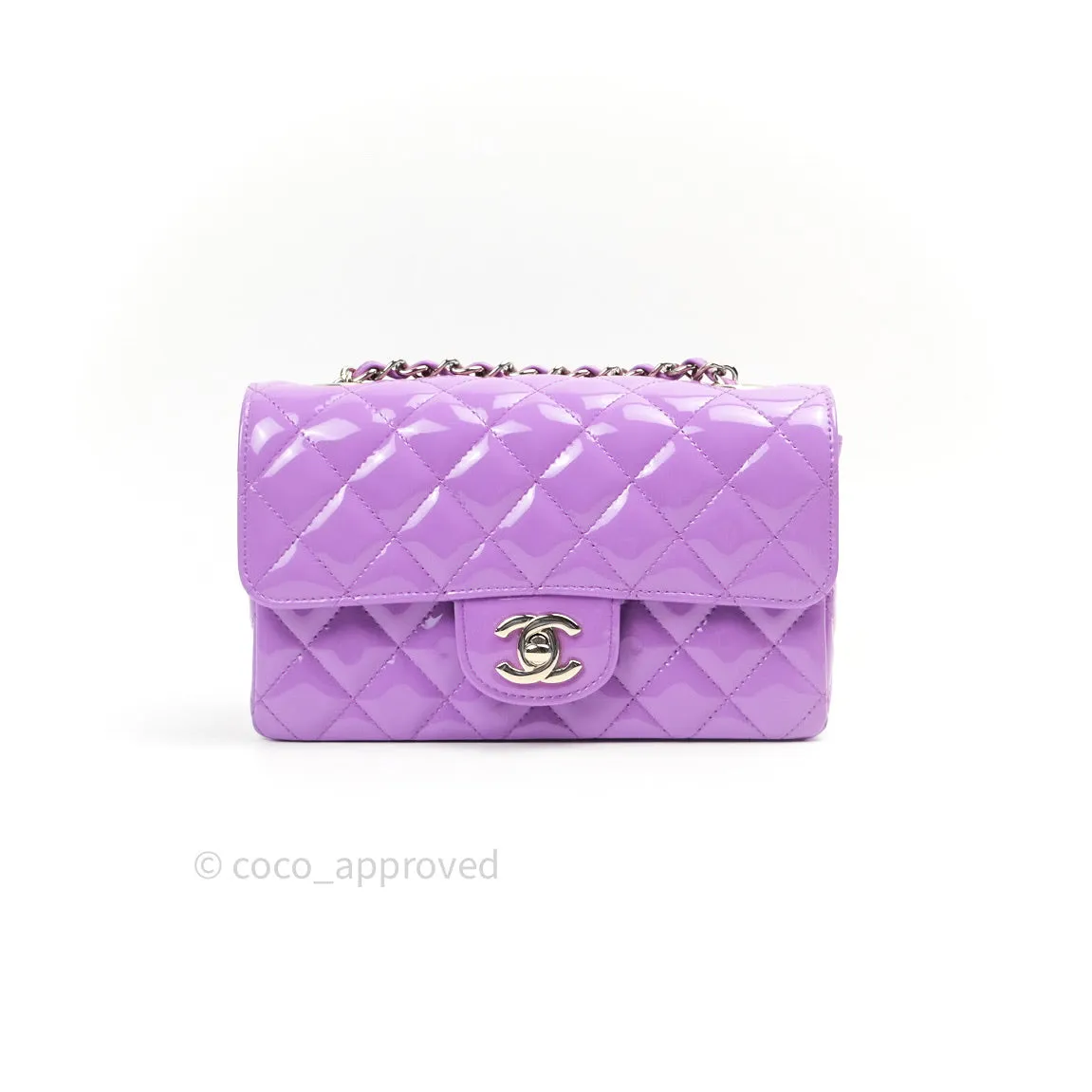 Chanel Quilted Mini Rectangular Purple Patent Leather Light Gold Hardware 20S