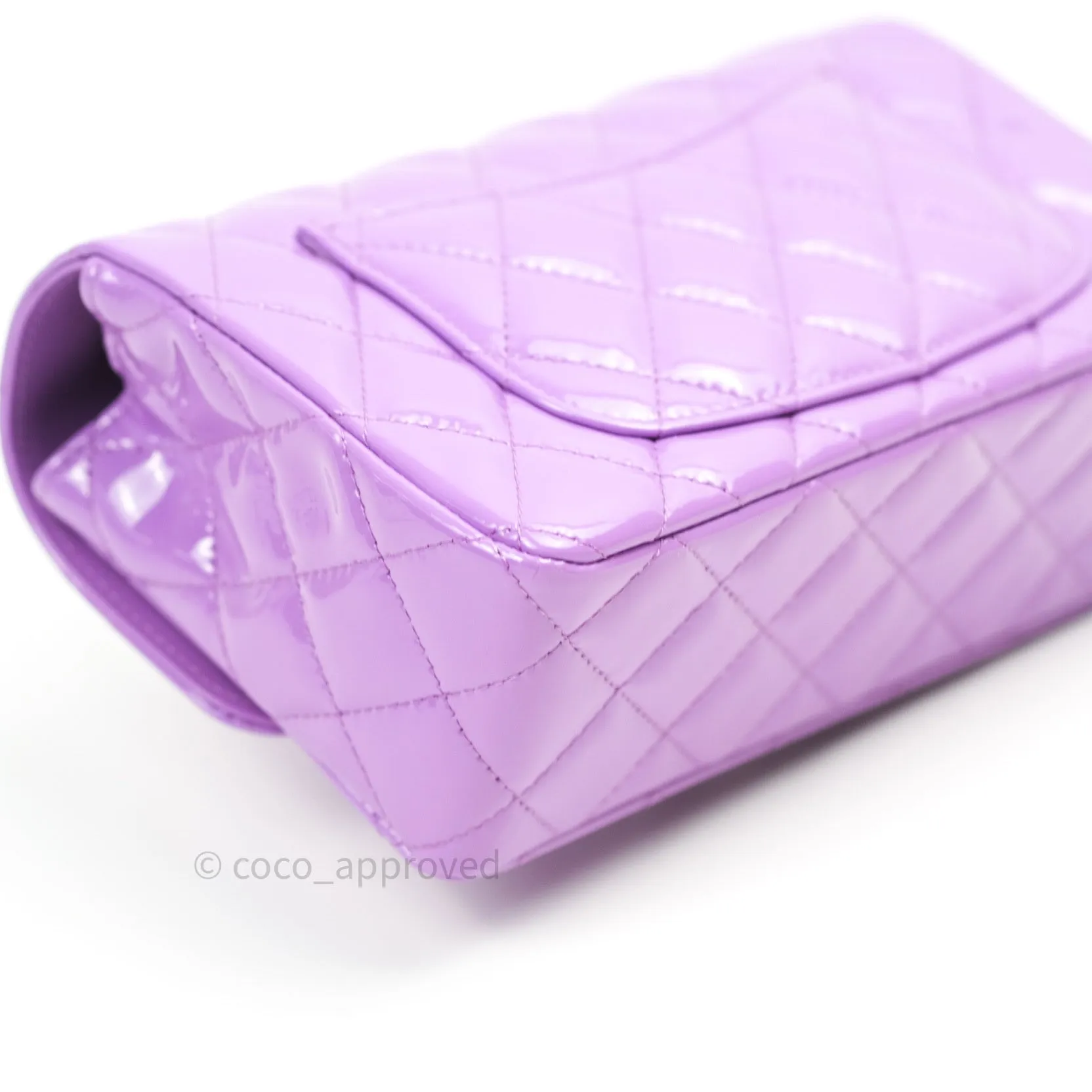 Chanel Quilted Mini Rectangular Purple Patent Leather Light Gold Hardware 20S