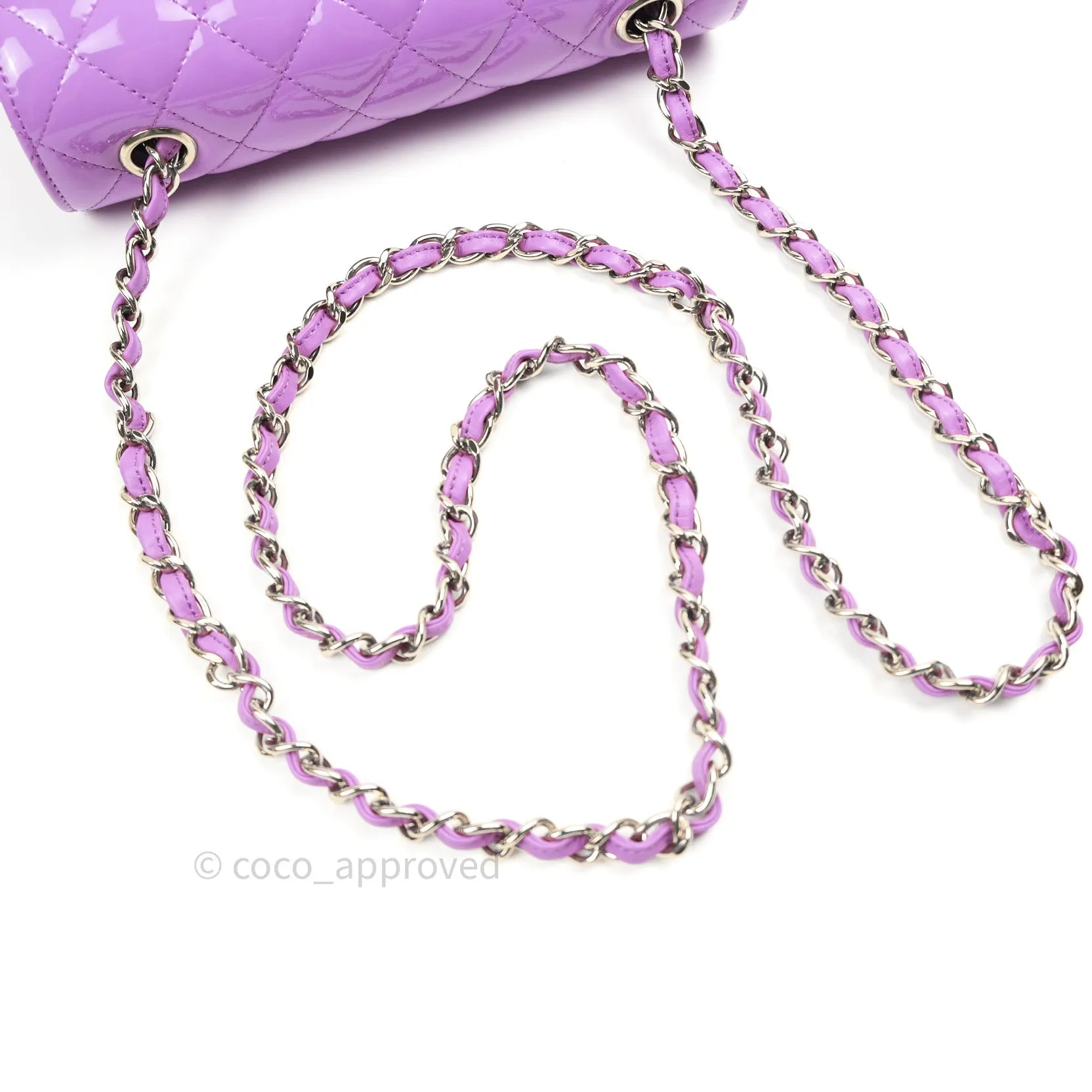 Chanel Quilted Mini Rectangular Purple Patent Leather Light Gold Hardware 20S