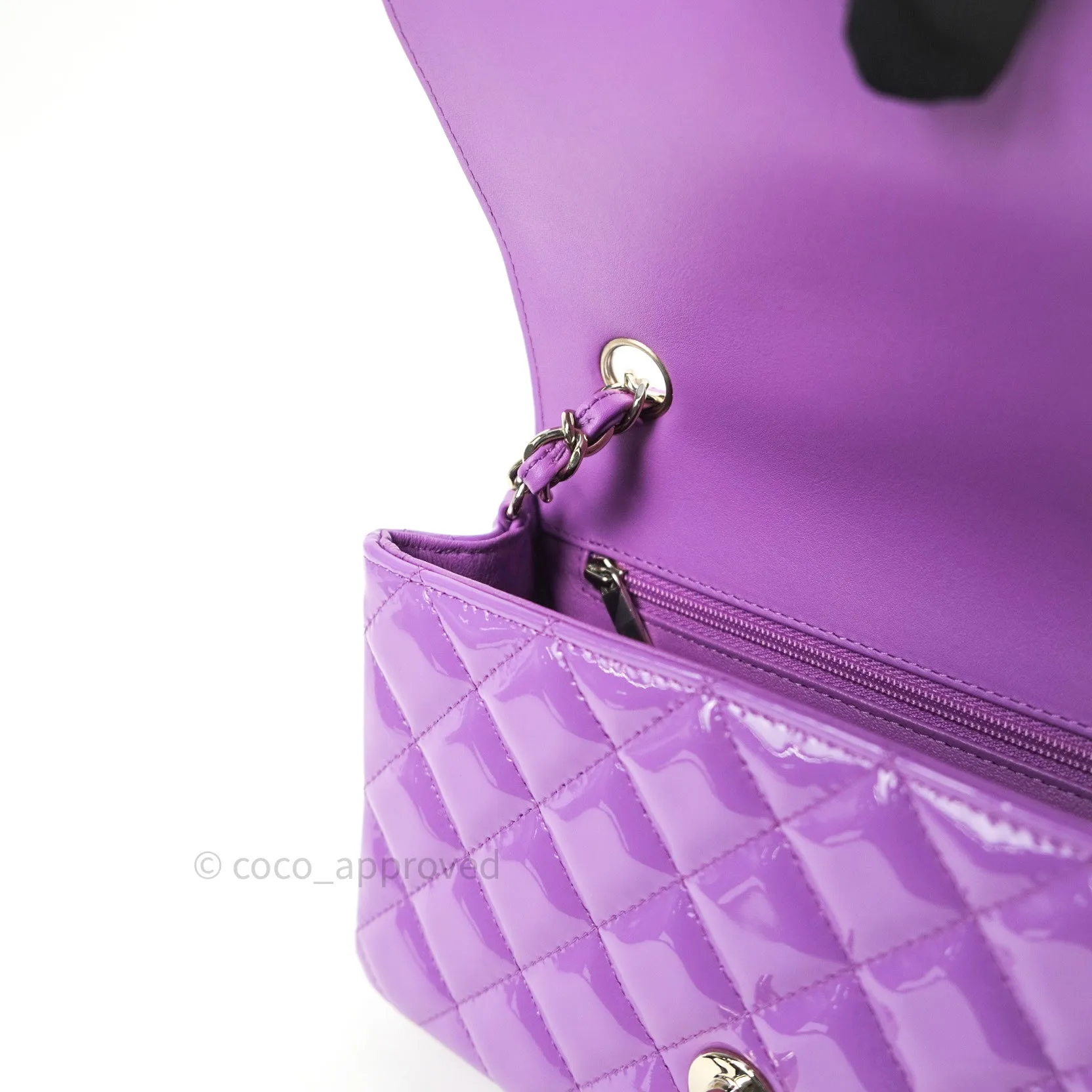 Chanel Quilted Mini Rectangular Purple Patent Leather Light Gold Hardware 20S