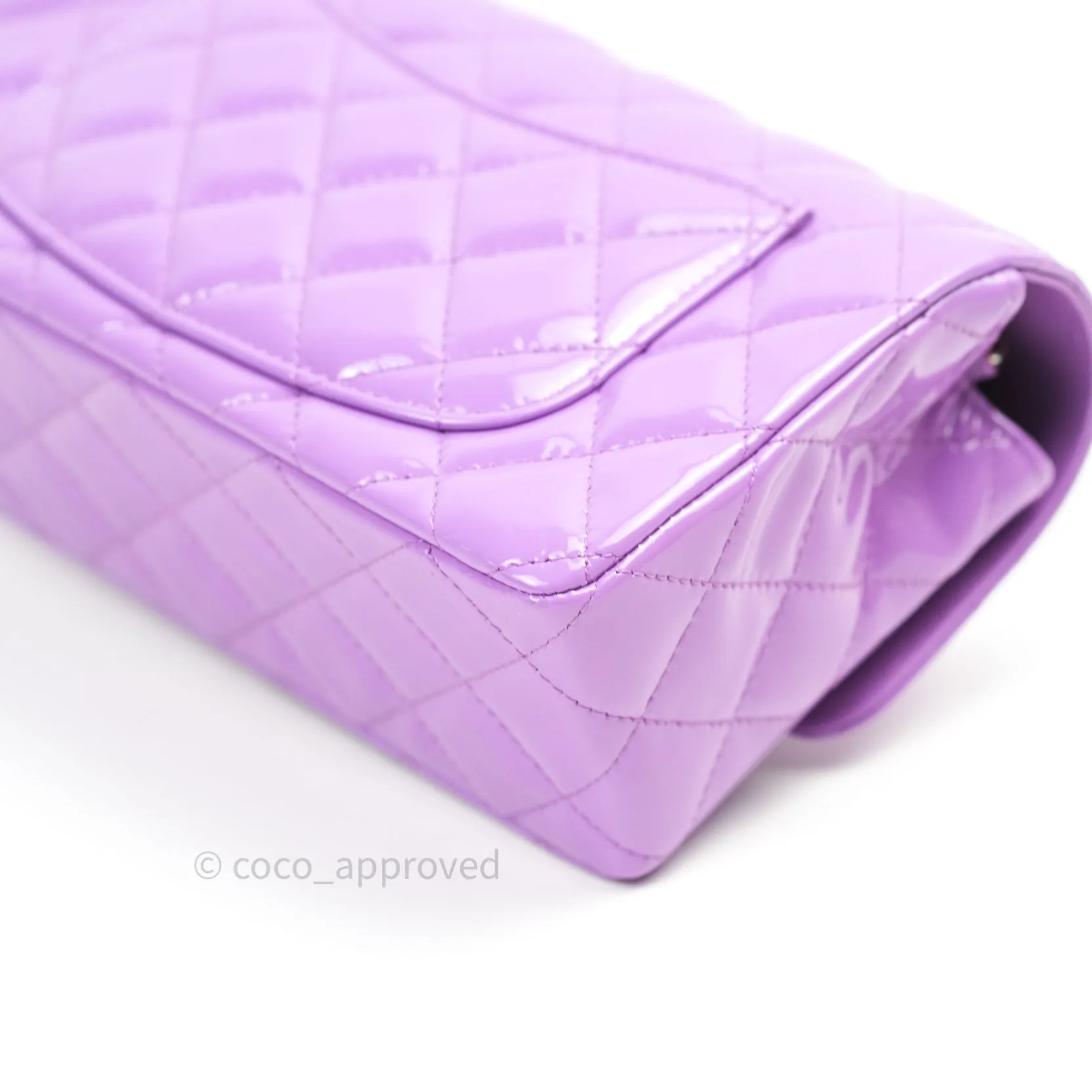 Chanel Quilted Mini Rectangular Purple Patent Leather Light Gold Hardware 20S