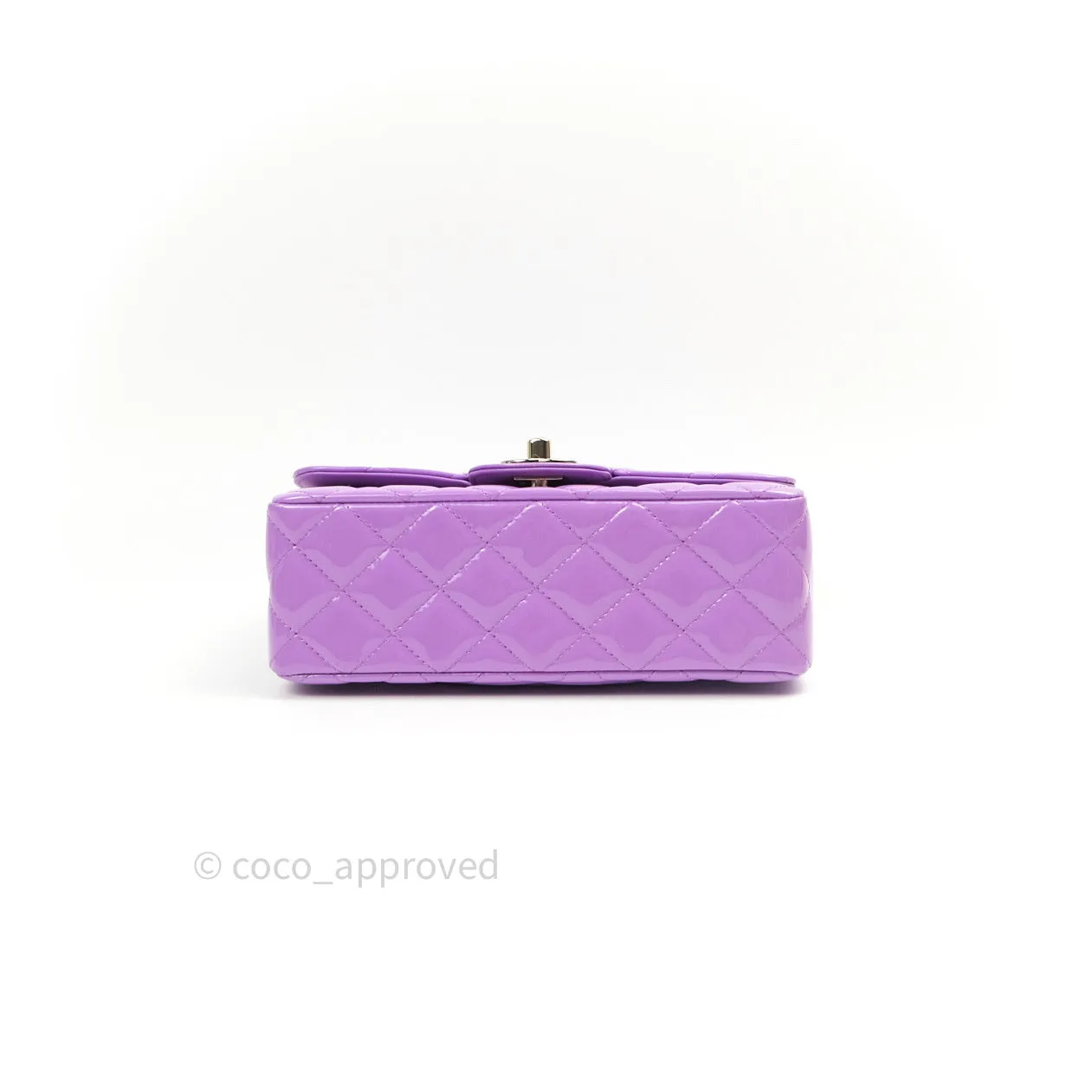 Chanel Quilted Mini Rectangular Purple Patent Leather Light Gold Hardware 20S