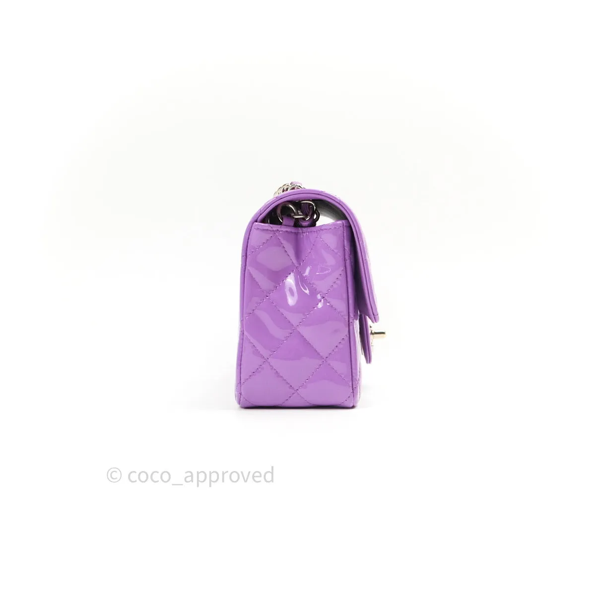 Chanel Quilted Mini Rectangular Purple Patent Leather Light Gold Hardware 20S