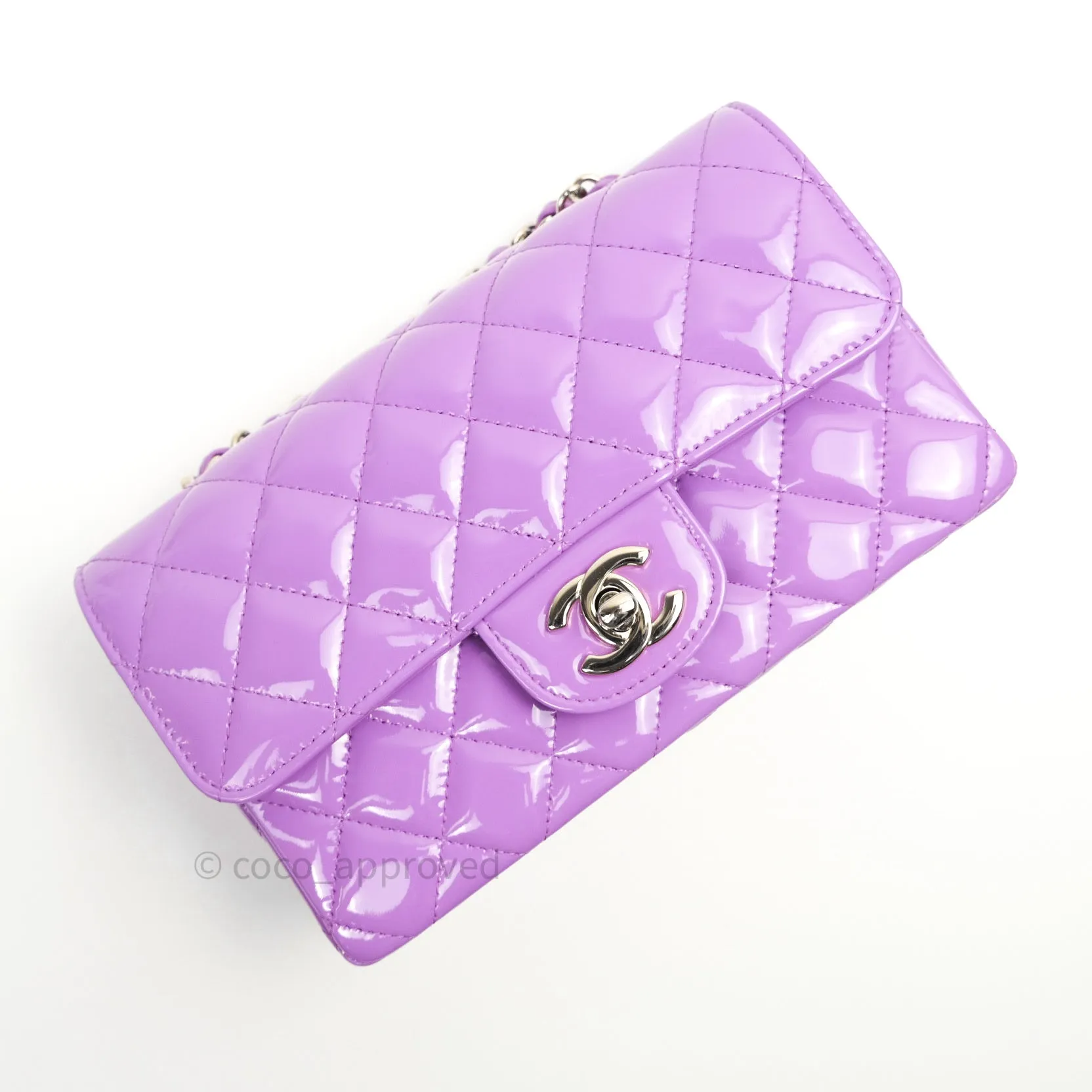 Chanel Quilted Mini Rectangular Purple Patent Leather Light Gold Hardware 20S