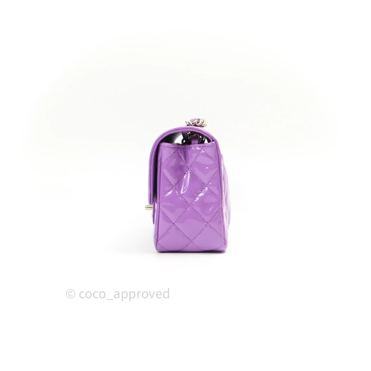 Chanel Quilted Mini Rectangular Purple Patent Leather Light Gold Hardware 20S